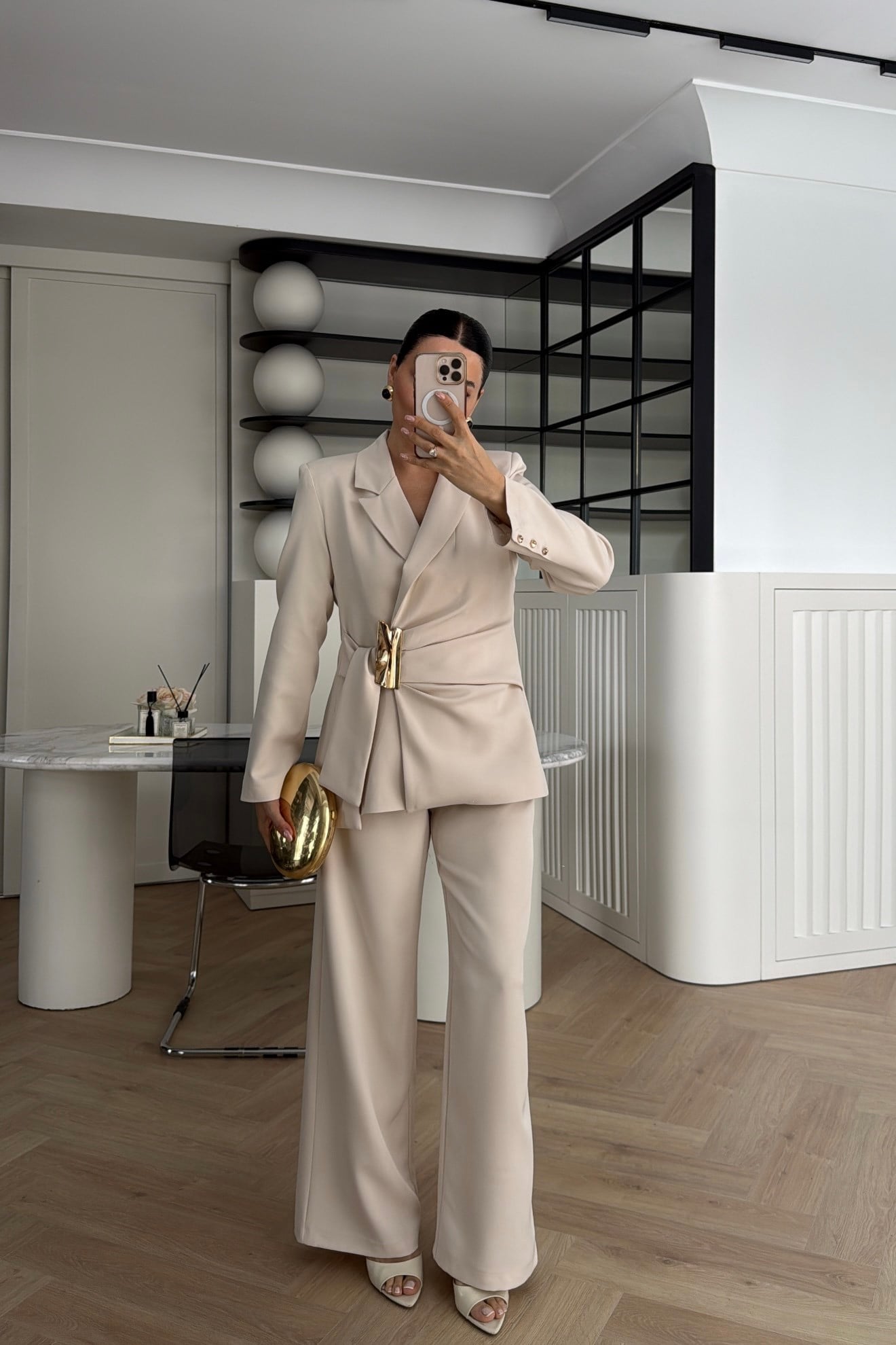 GOLD DETAYLI BLAZER TAKIM SİYAH 