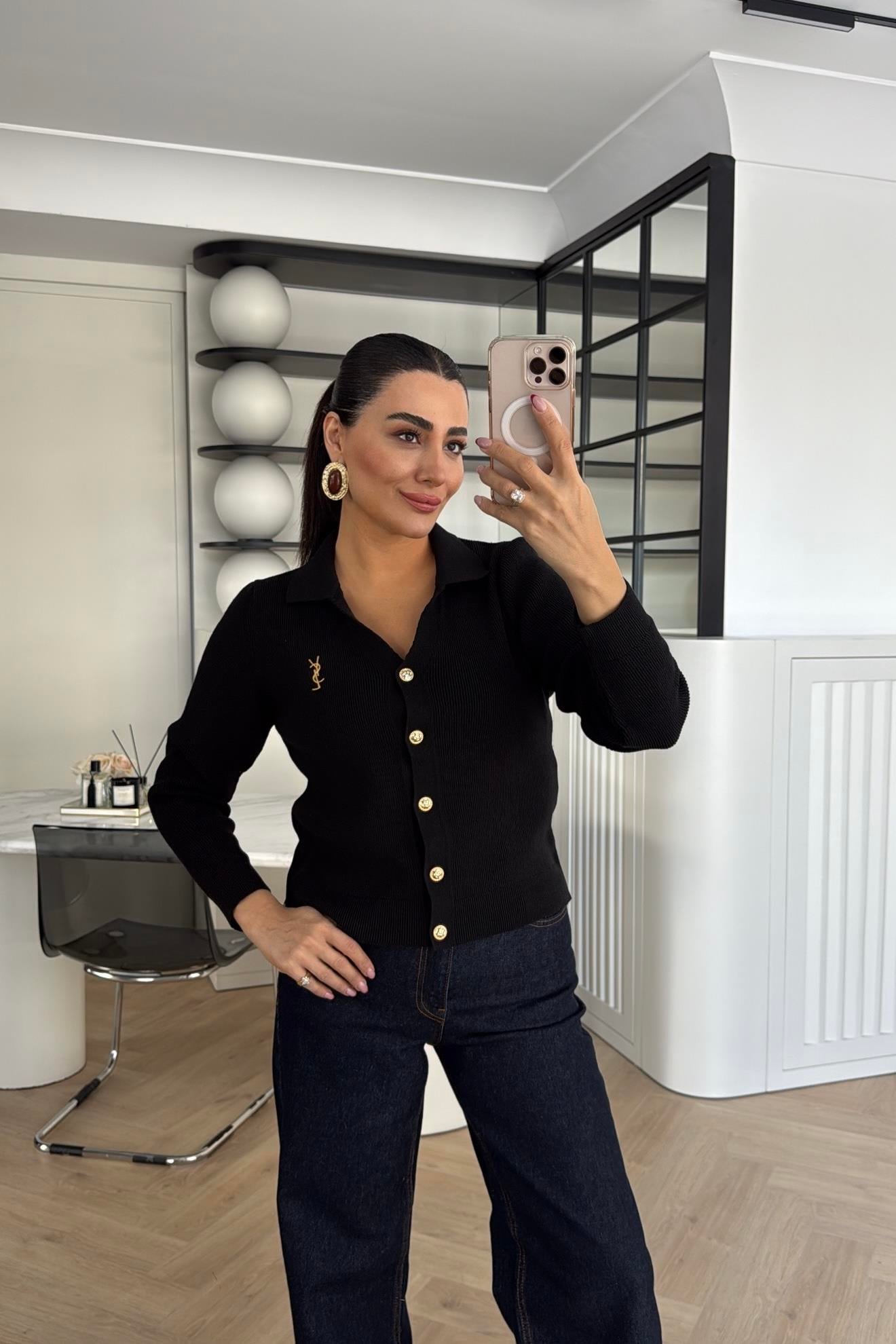GOLD DÜĞMELİ MARKA MODEL HIRKA SİYAH