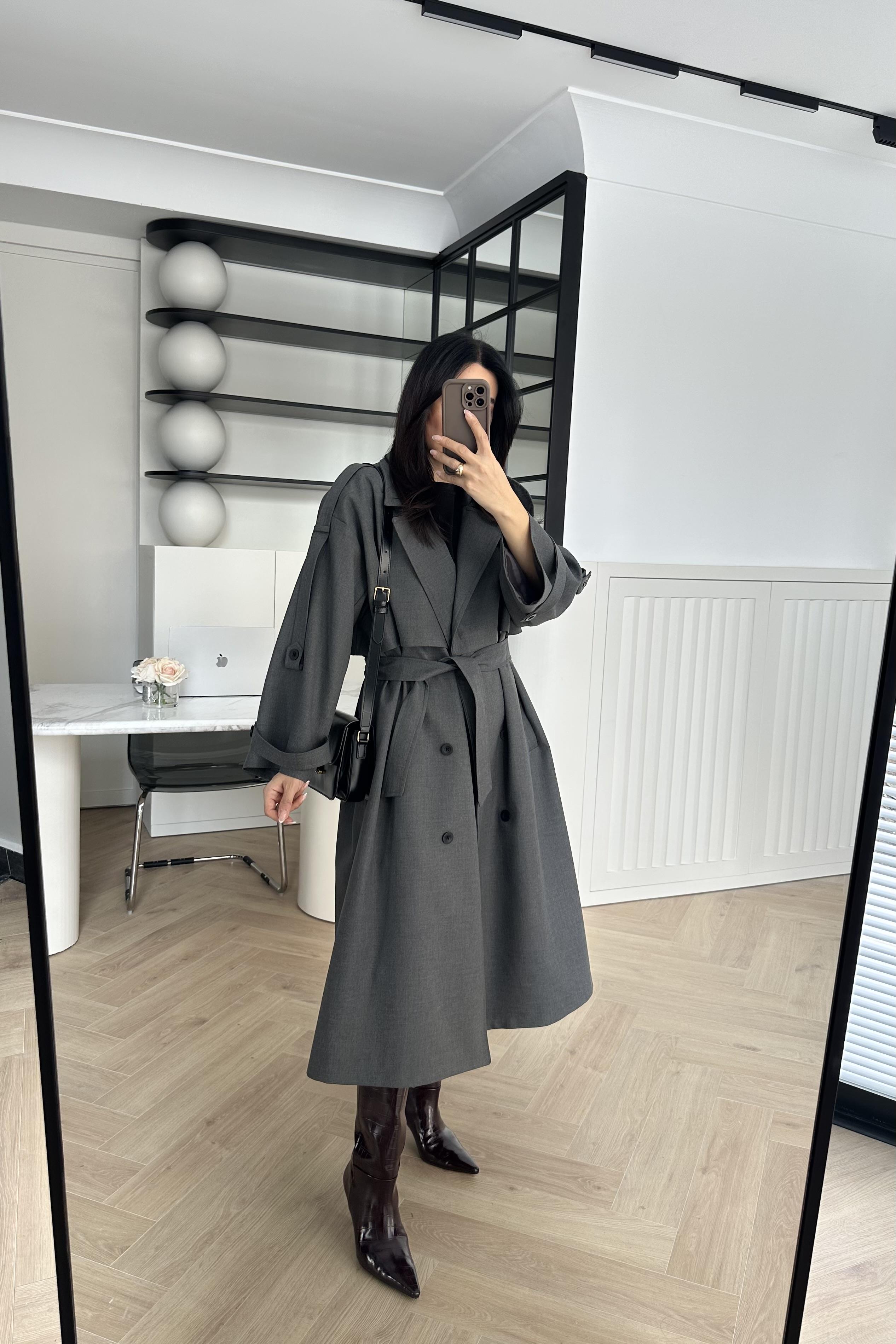 Gri Astarlı Tasarım Premium Trençkot