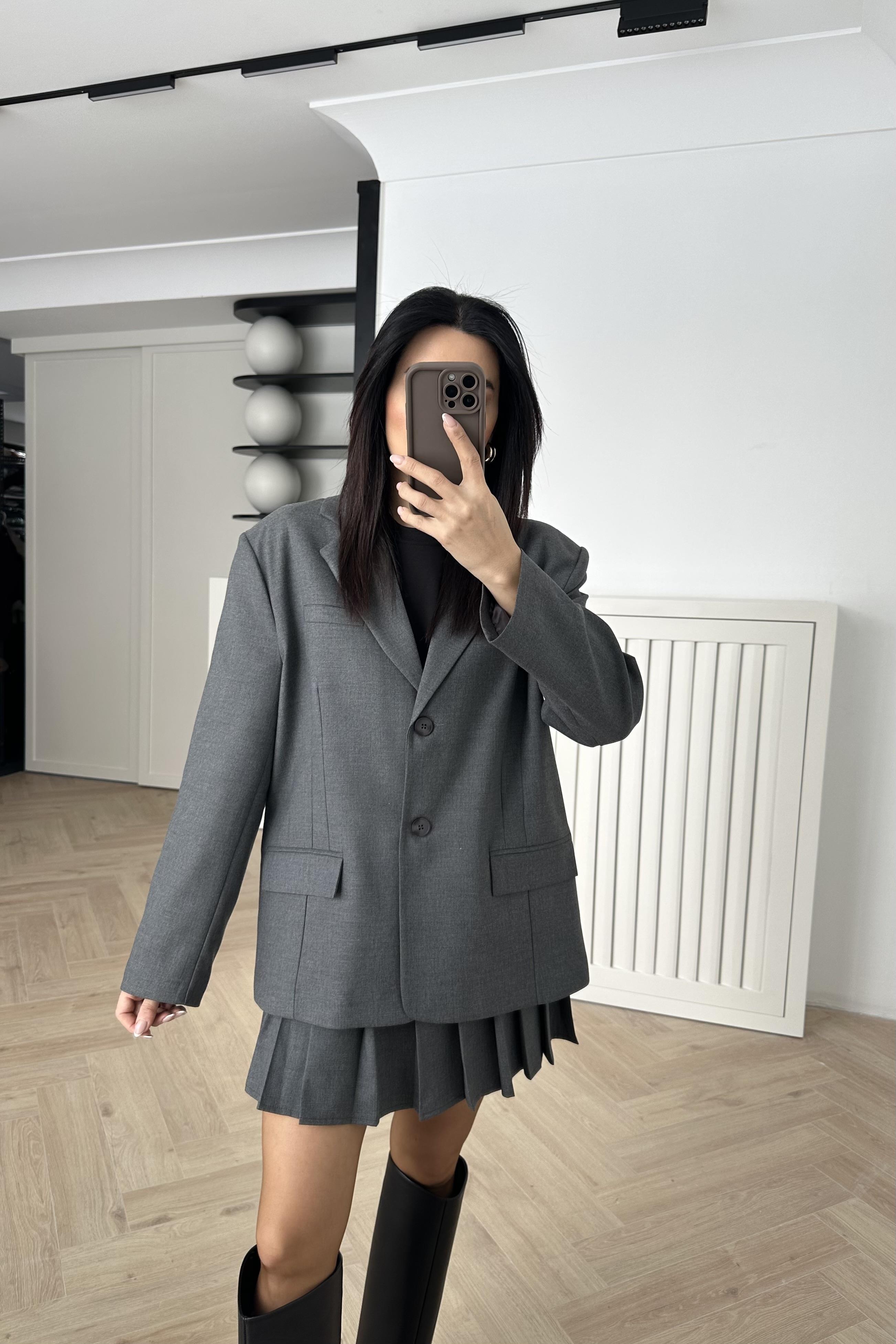 Gri Çift Düğmeli Blazer Ceket 