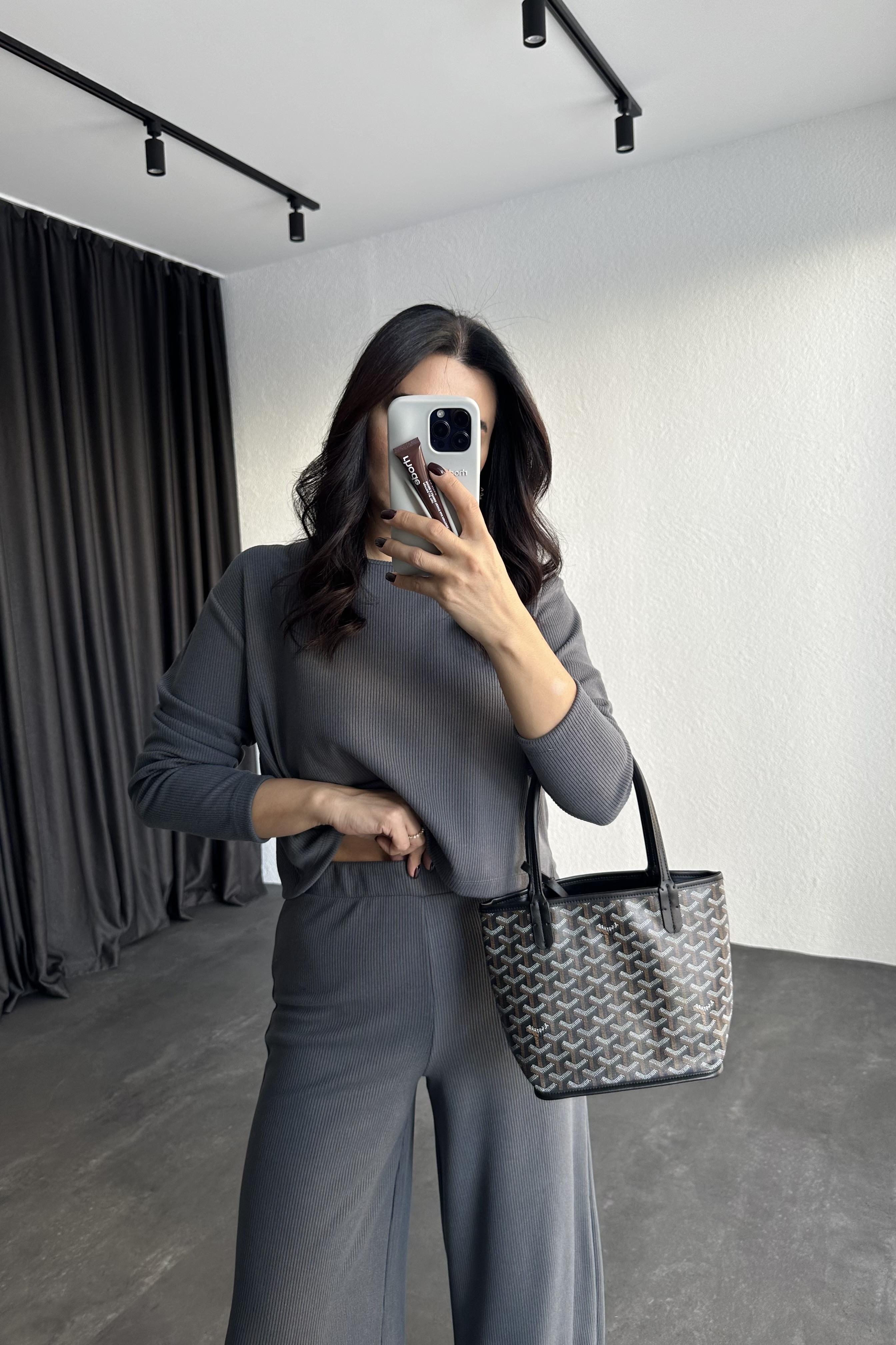 Gri Fitilli Triko Takım