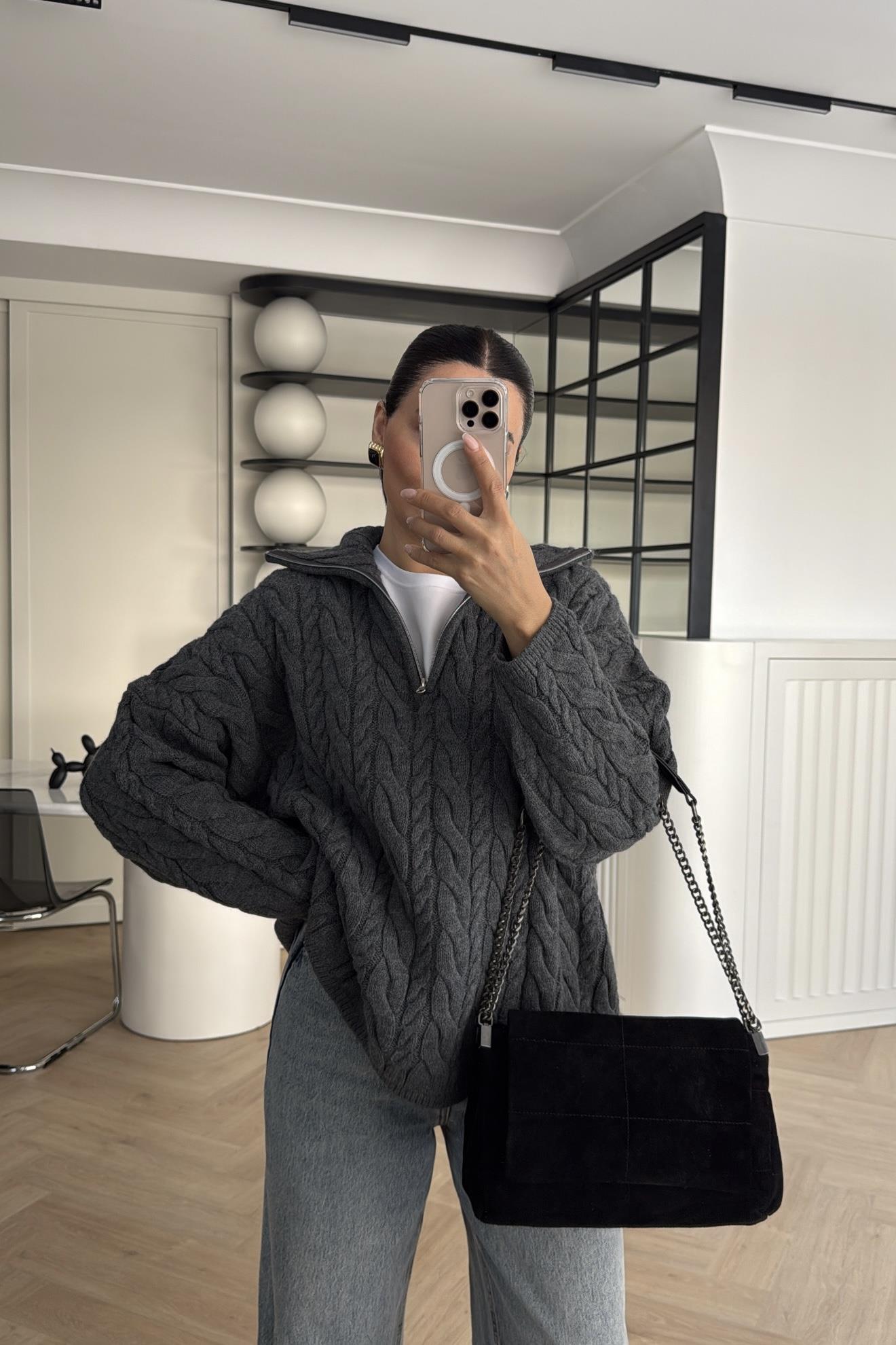 GRİ SAÇ ÖRGÜ FERMUARLI KAZAK