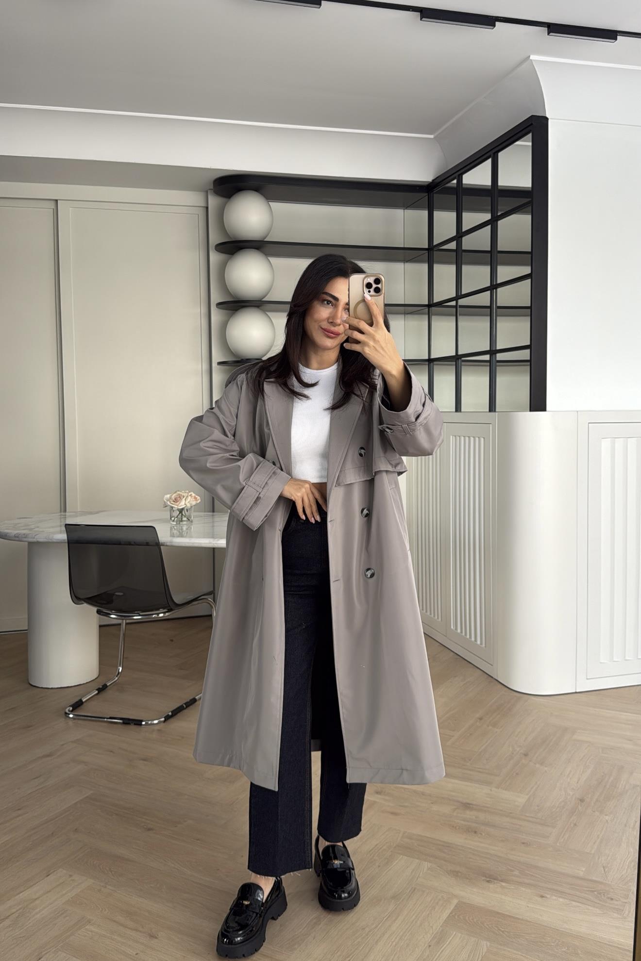 GRİ ZR ETİKETLİ ASTARLI TRENÇKOT