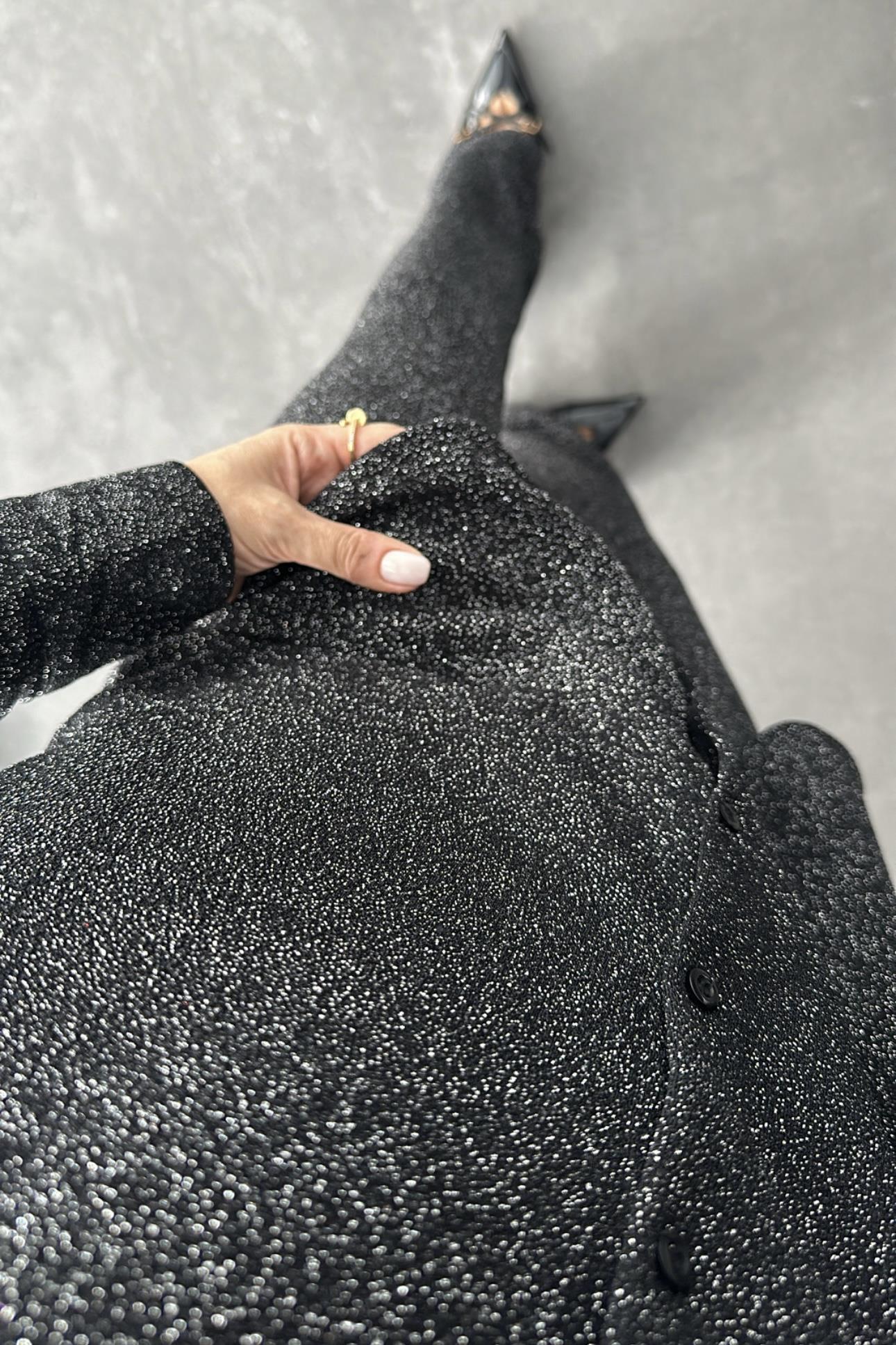 Gümüş Renk Simli Pantolon Gömlek Takım 