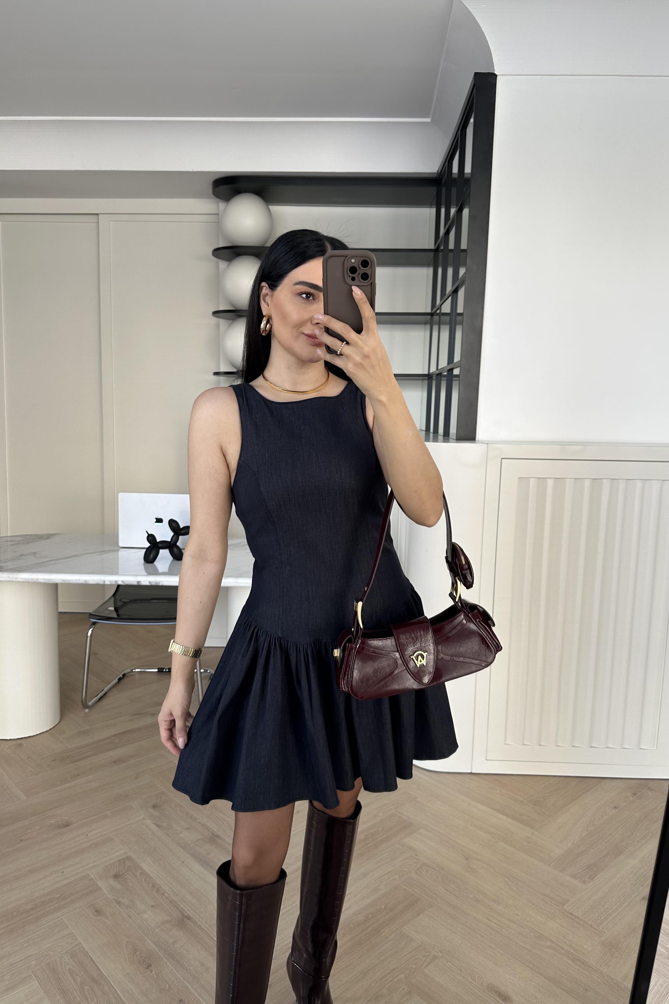 Hafif Likralı Arkası Fermuarlı Kolsuz Denim Elbise