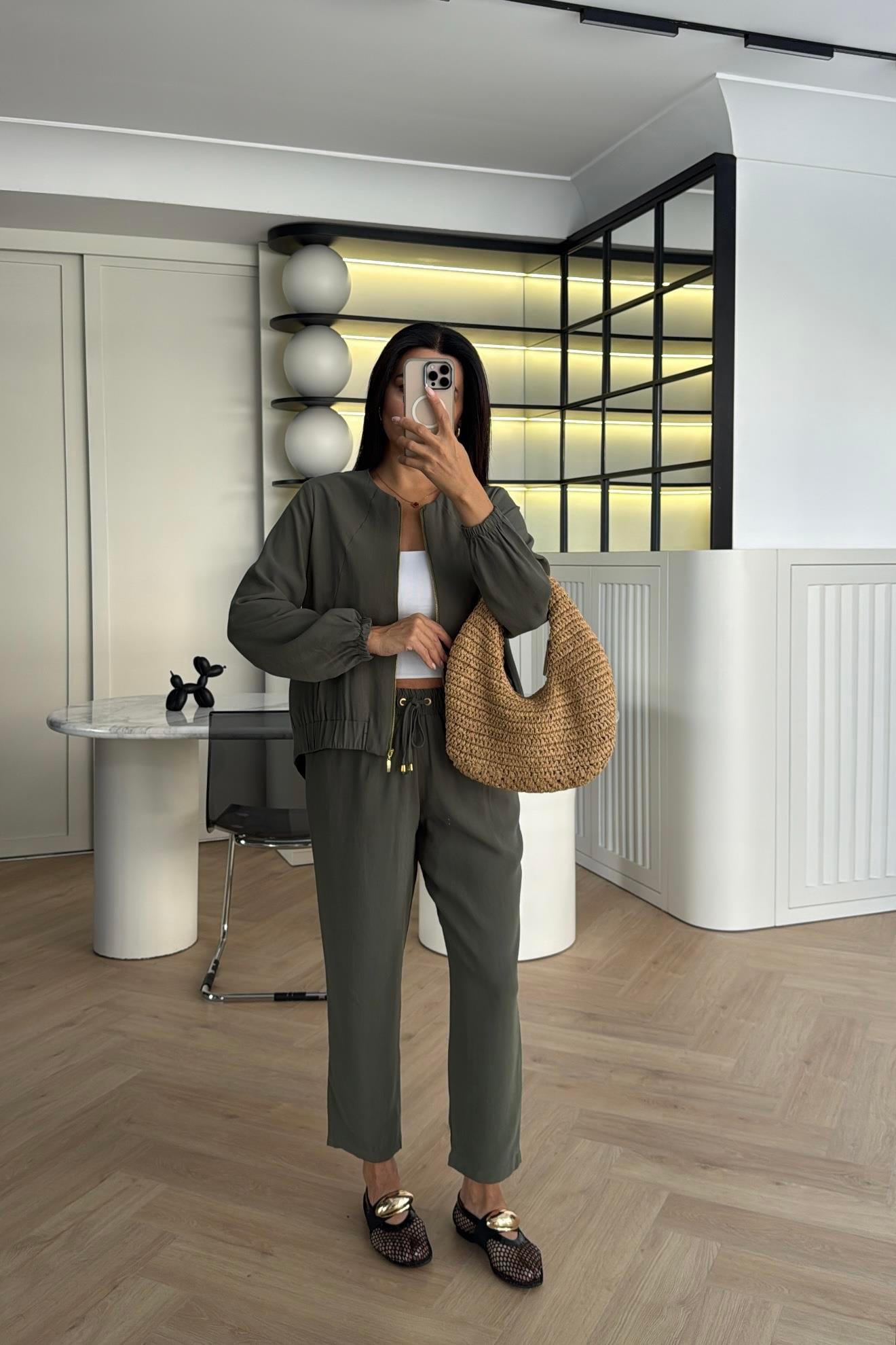 HAKİ FERMUARLI CEKET PANTOLON TAKIM