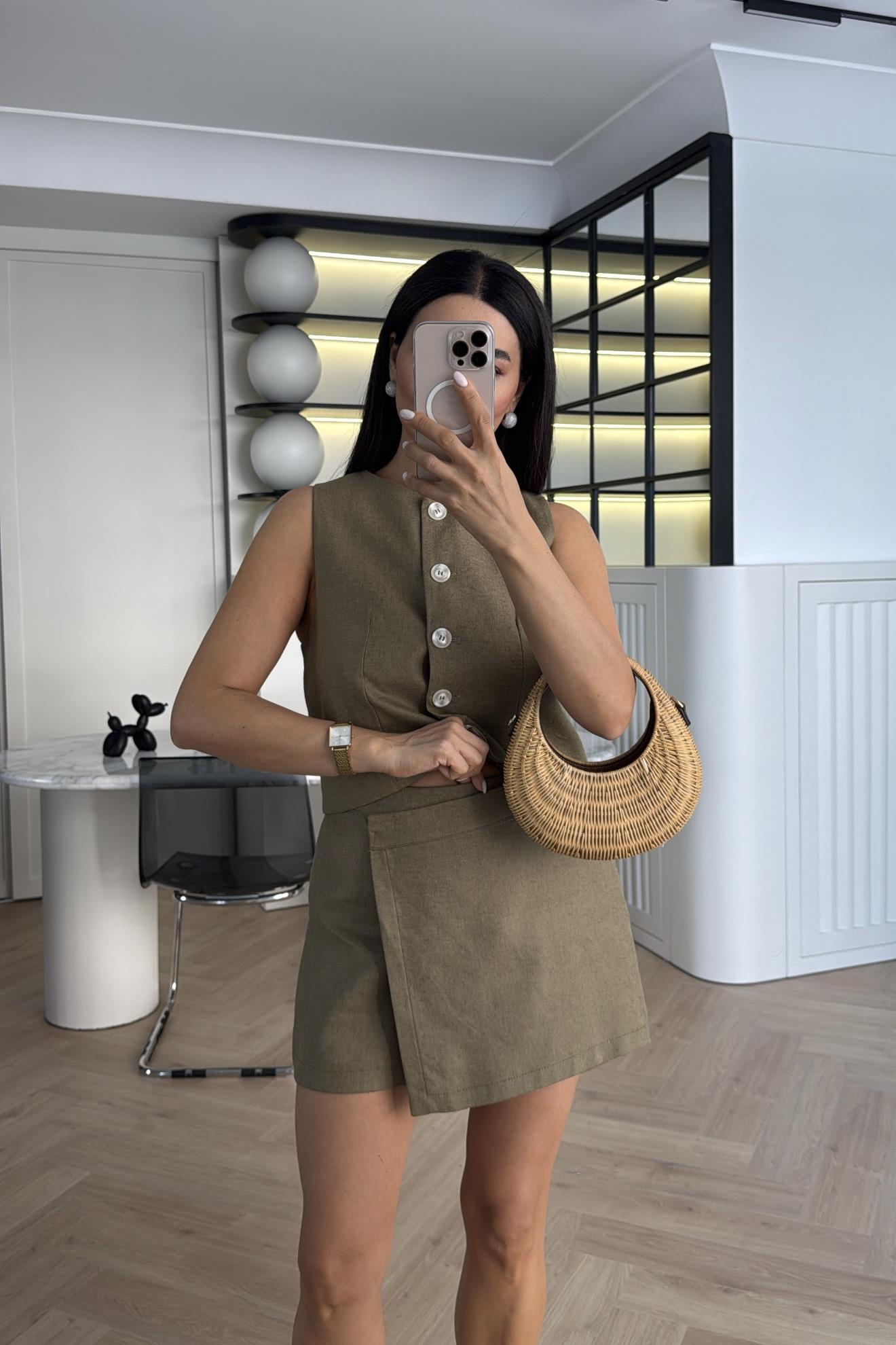 HAKİ KETEN ŞORT ETEK TAKIM