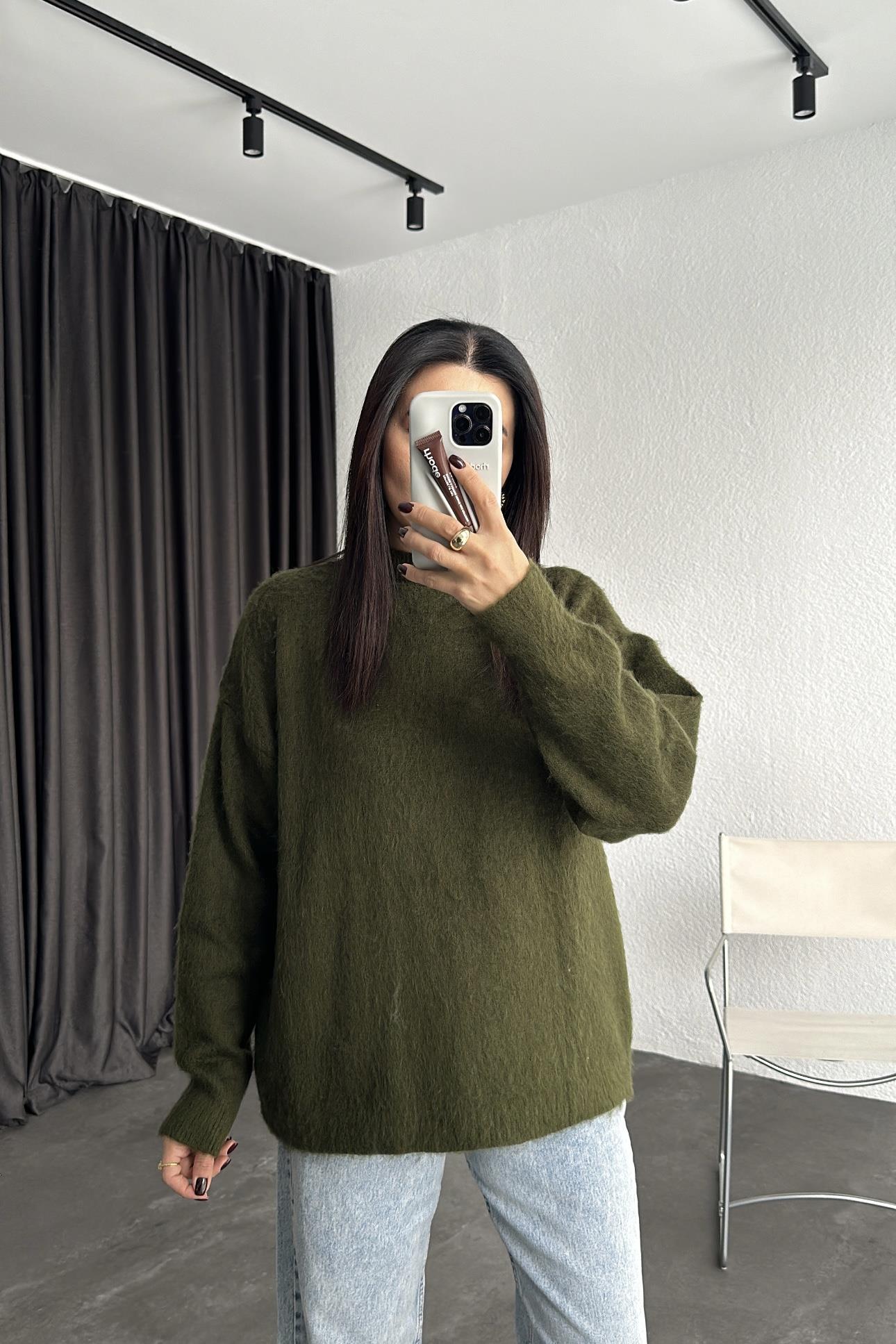 Haki Marka Model Bisiklet Yaka Şardonlu Basic Triko Kazak 