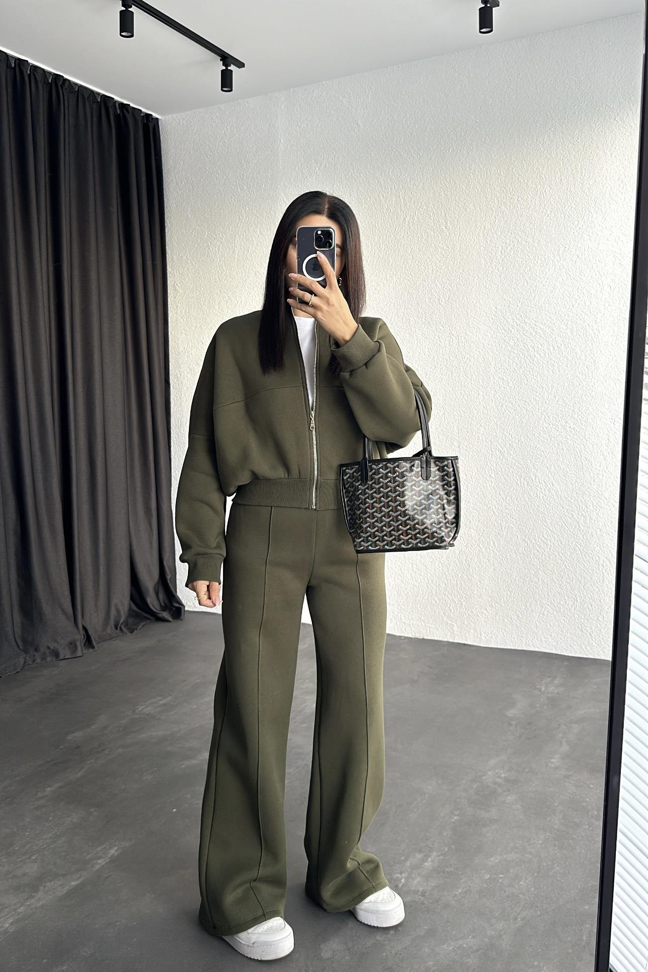 Haki Renk Şardonlu Zr Model Eşofman Takımı