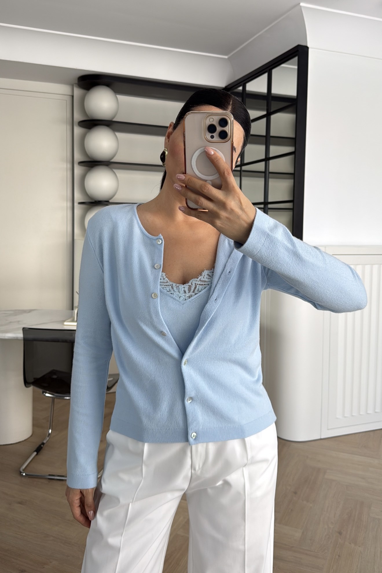 İÇ KISMI DANTEL ATLET DETAYLI TRİKO HIRKA MAVİ 