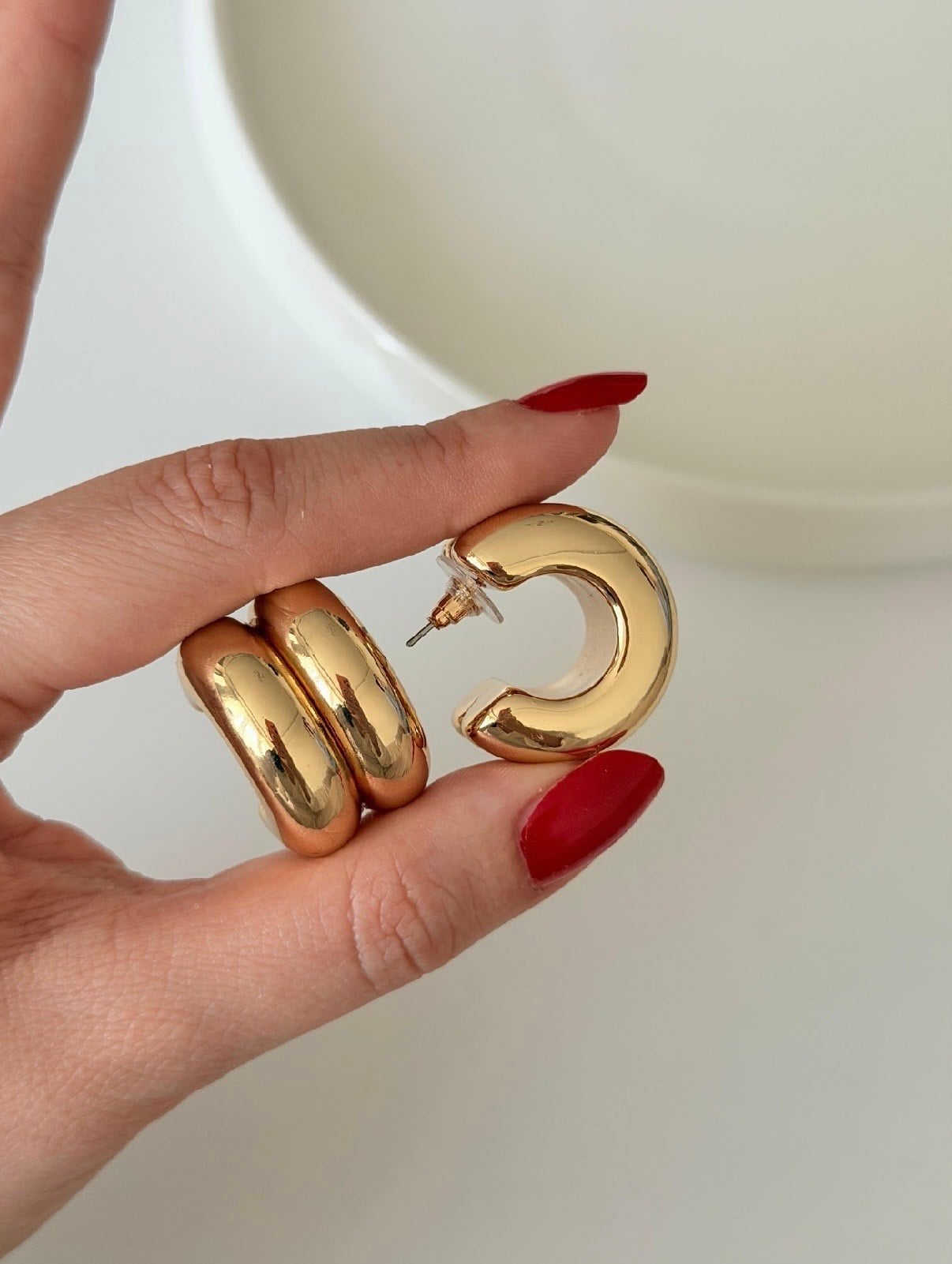 İKİLİ YARIM HALKA GOLD KÜPE