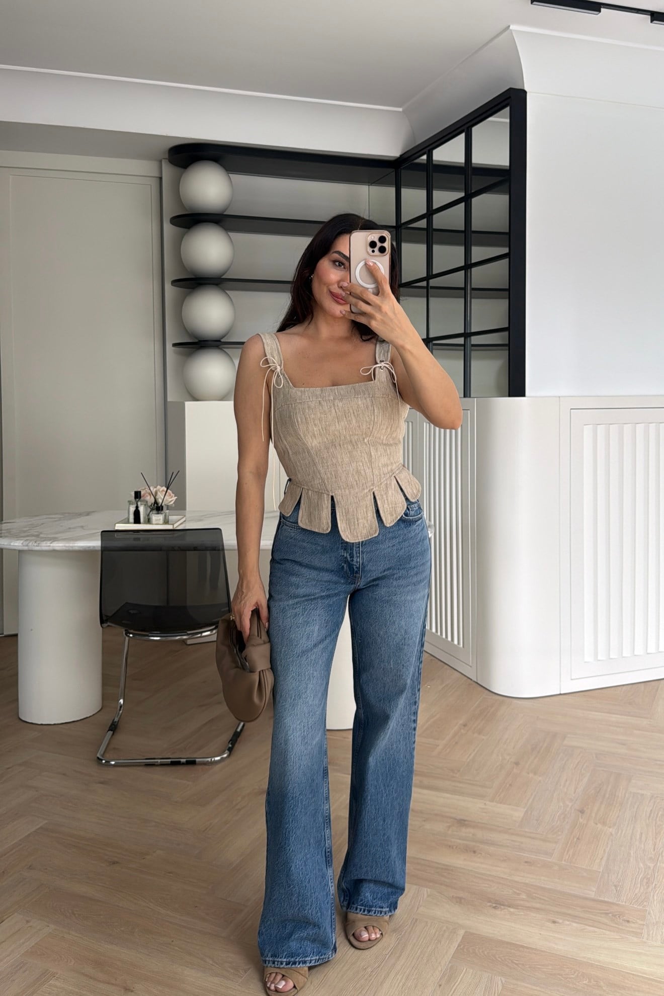 İP DETAYLI KORSE BLUZ BEJ