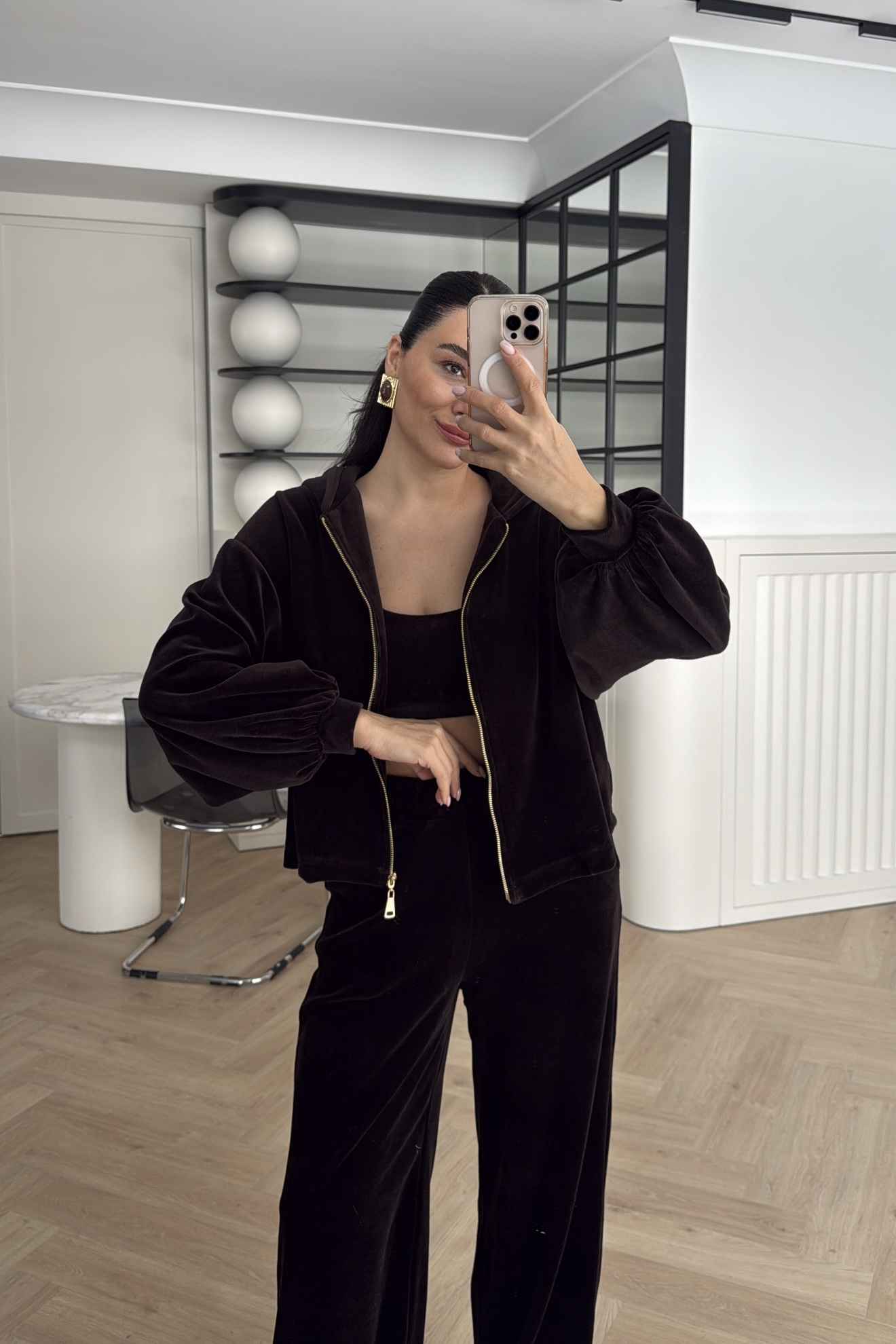 KADİFE ÜÇLÜ TAKIM KAHVE 