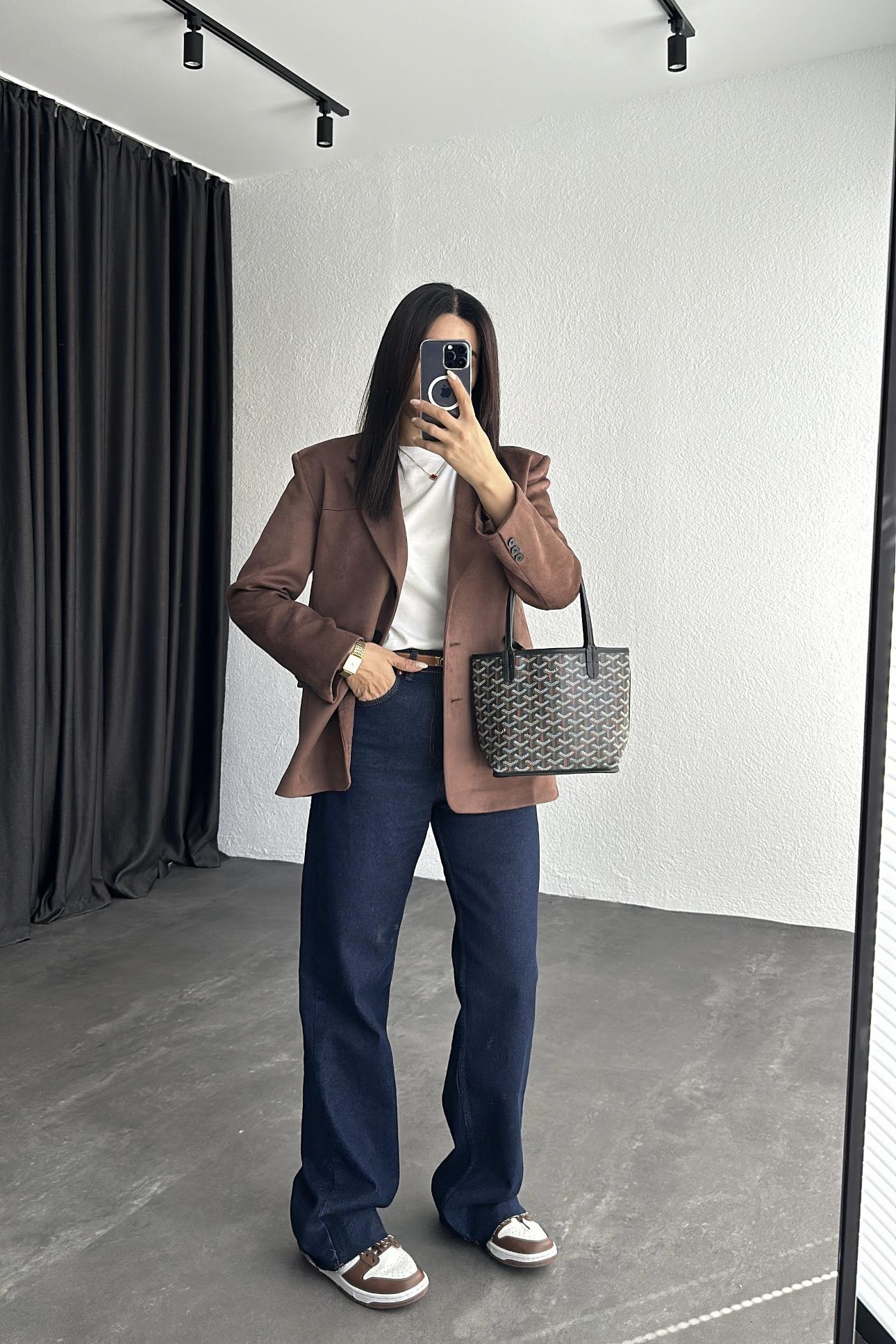 Kahve Astarlı Nubuk Blazer Ceket 