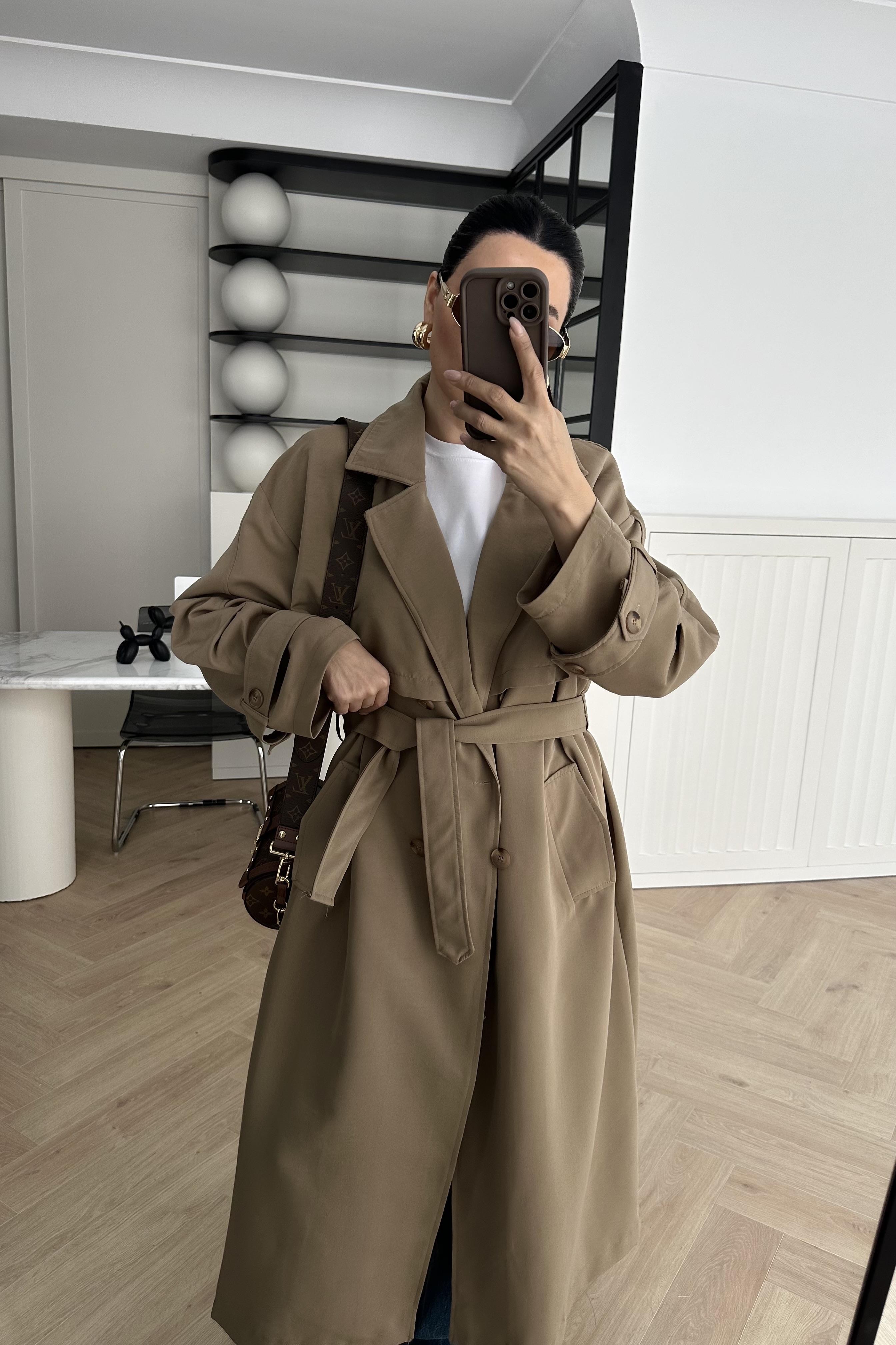 Kahve Astarsız Kemerli Rahat Kalıp Trençkot 