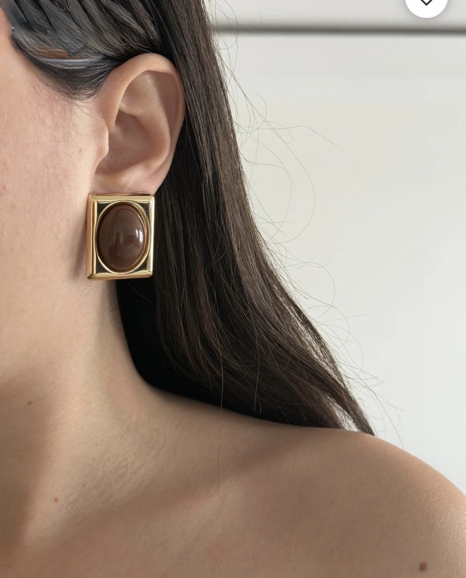 KAHVE KARE PLAKA VİNTAGE KÜPE