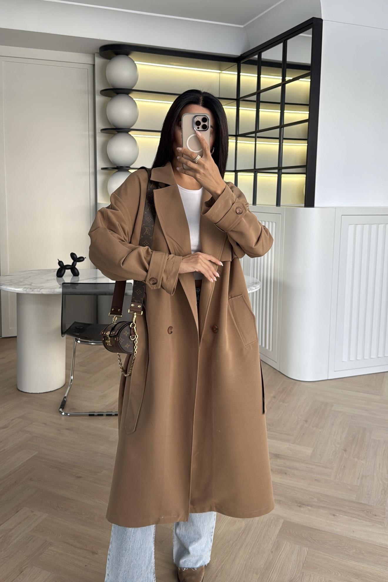 KAHVE KEMERLİ ASTARSIZ RAHAT KALIP TRENÇKOT