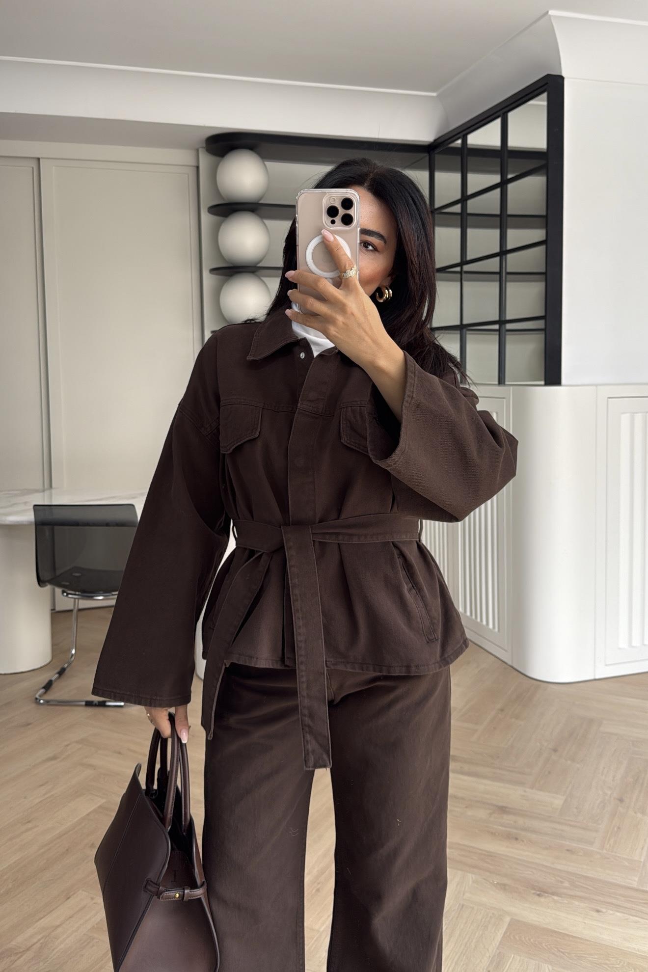 KAHVE KUŞAKLI DENİM TAKIM