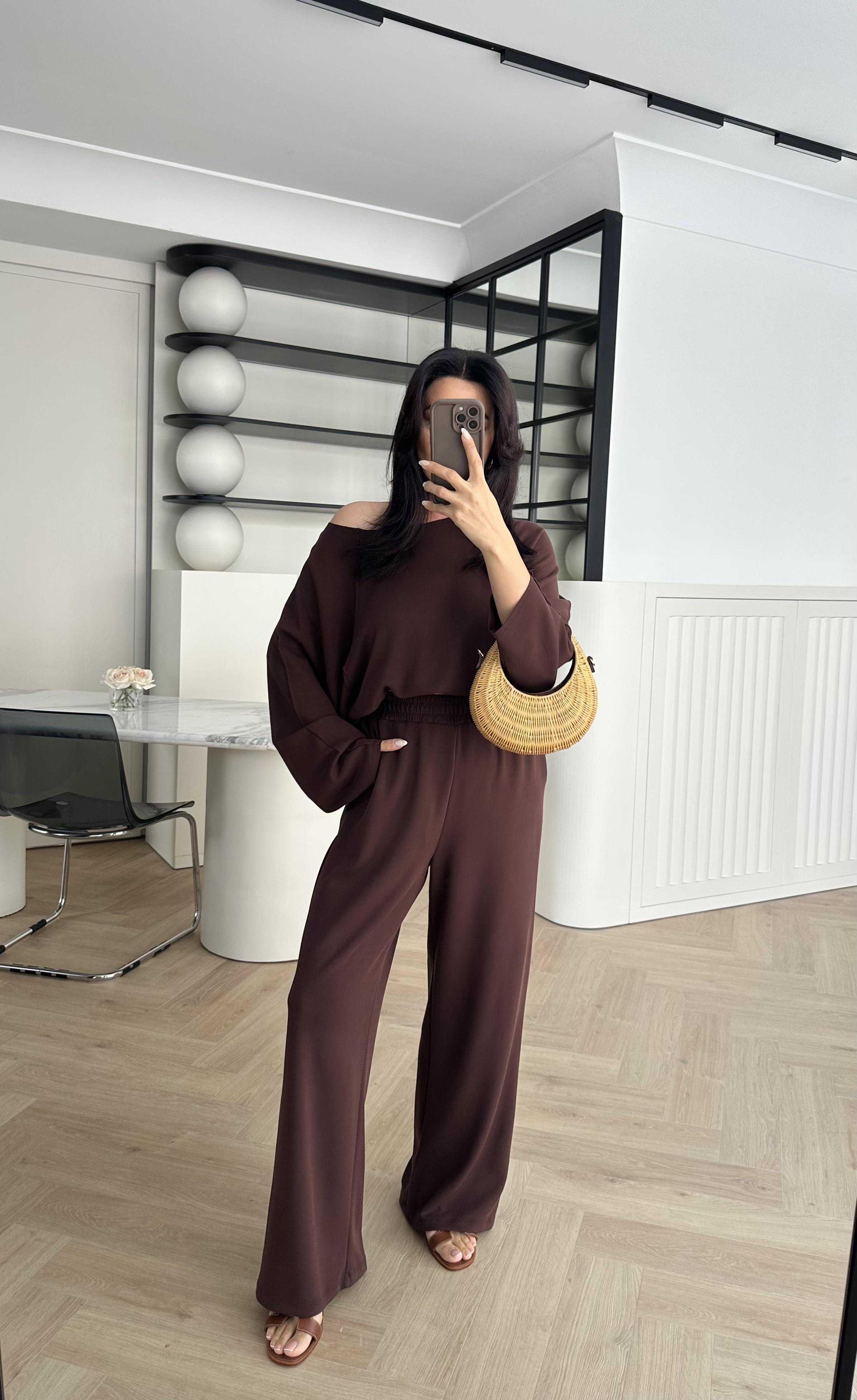 Kahve Modal Kumaş Omuz Detaylı Premium Takım