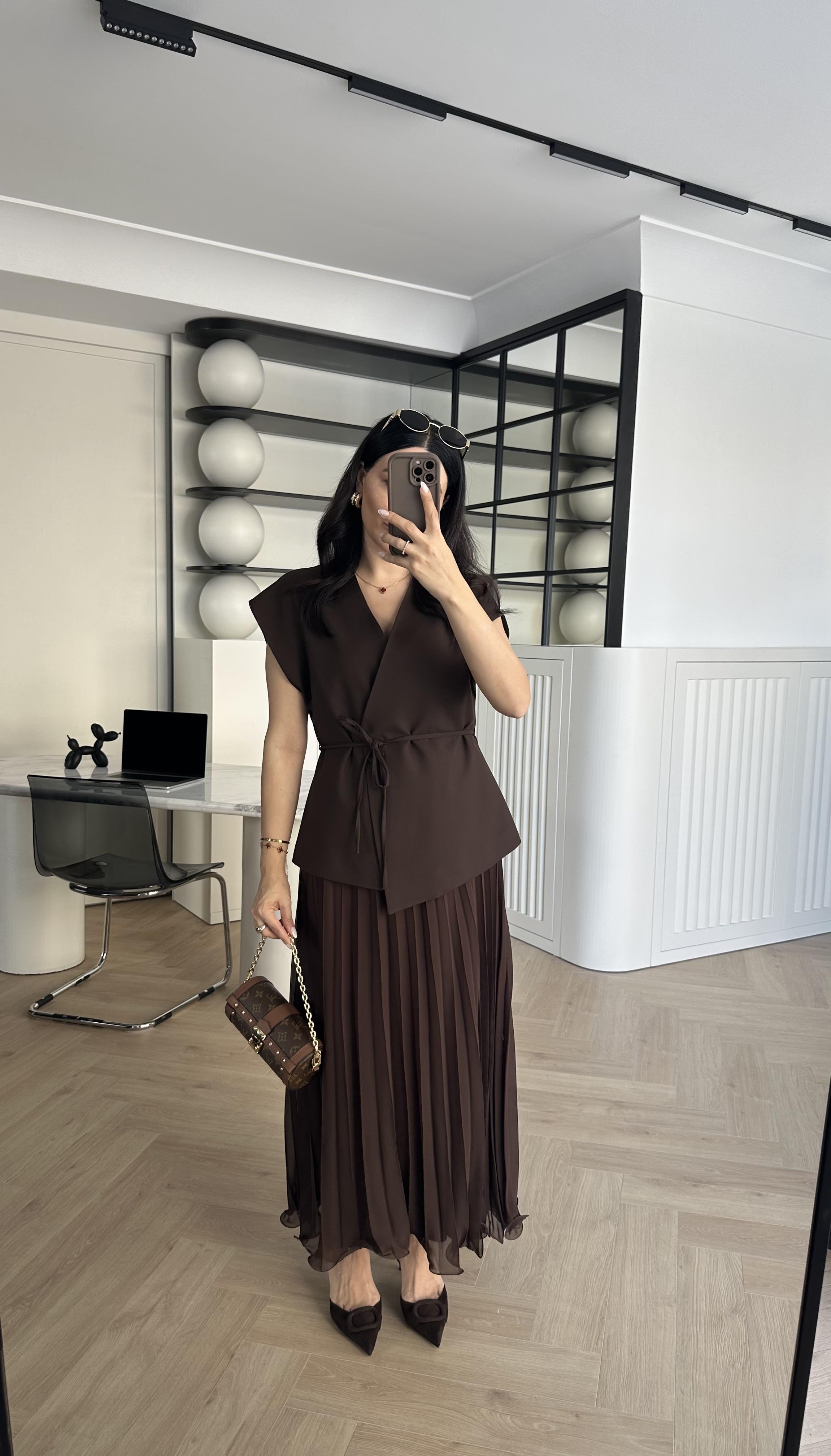 Kahve Piliseli Alt Kısmı Volanlı Pinterest Model Etek
