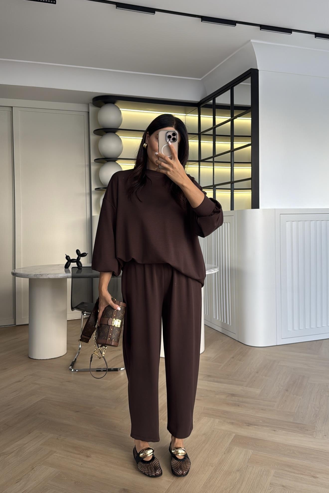 KAHVE ŞALVAR MODEL SWEATSHIRT TAKIM