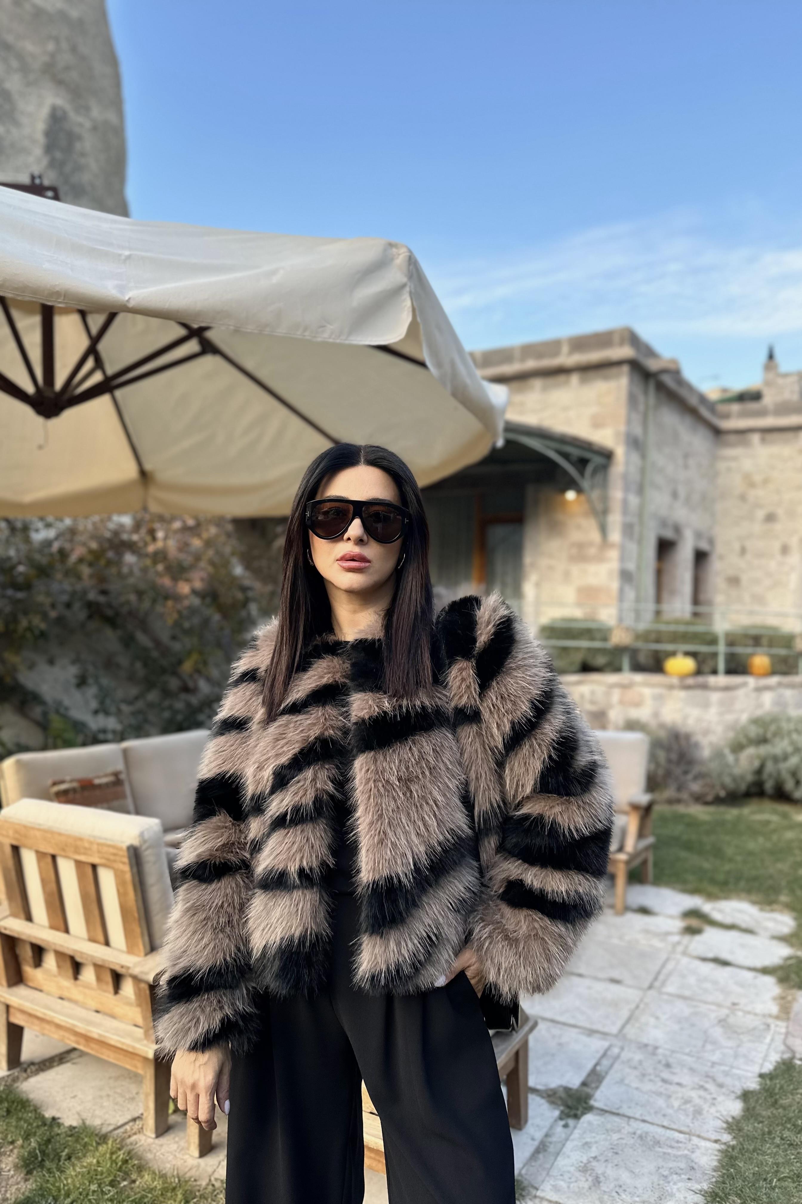 Kahve Siyah Desenli Premium Astarlı Kürk 