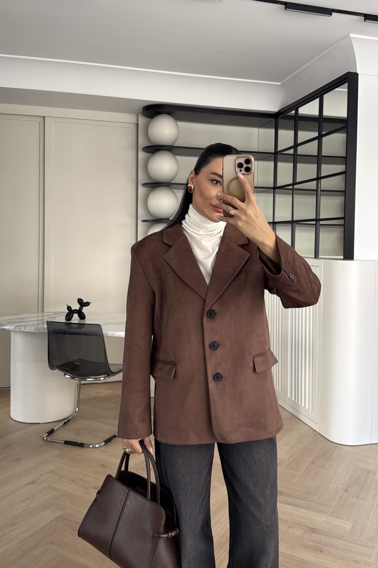 KAHVE SÜVET BLAZER CEKET 