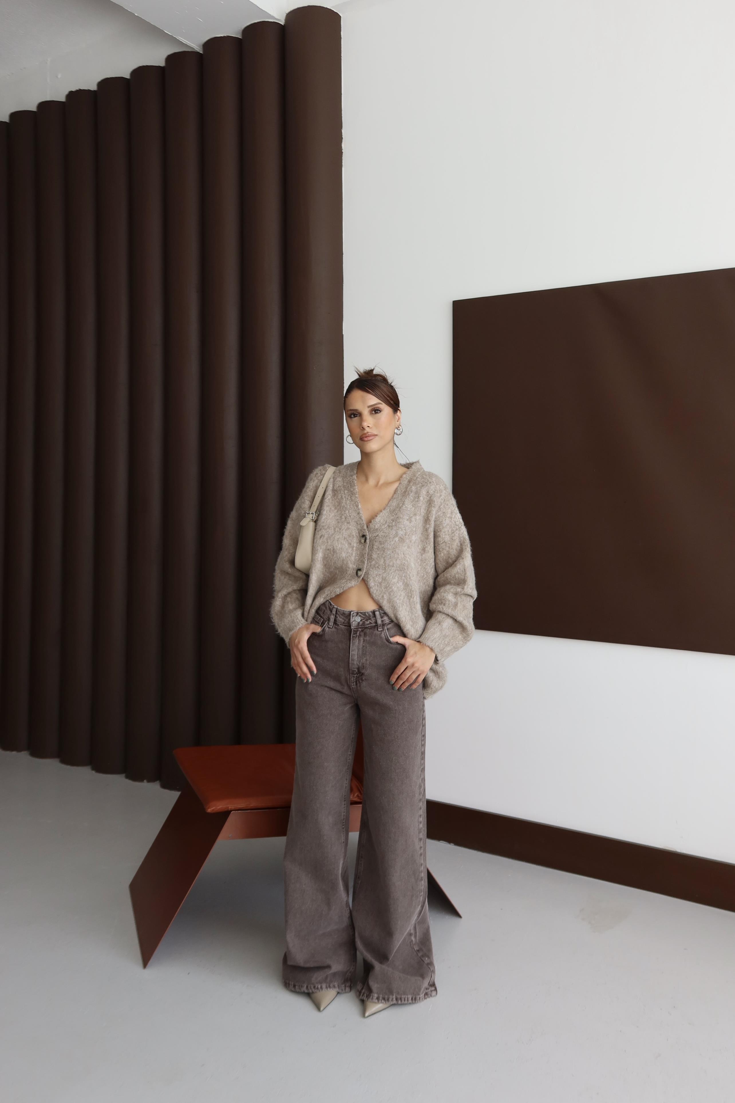 KAHVE YÜKSEK BEL DENİM PANTOLON