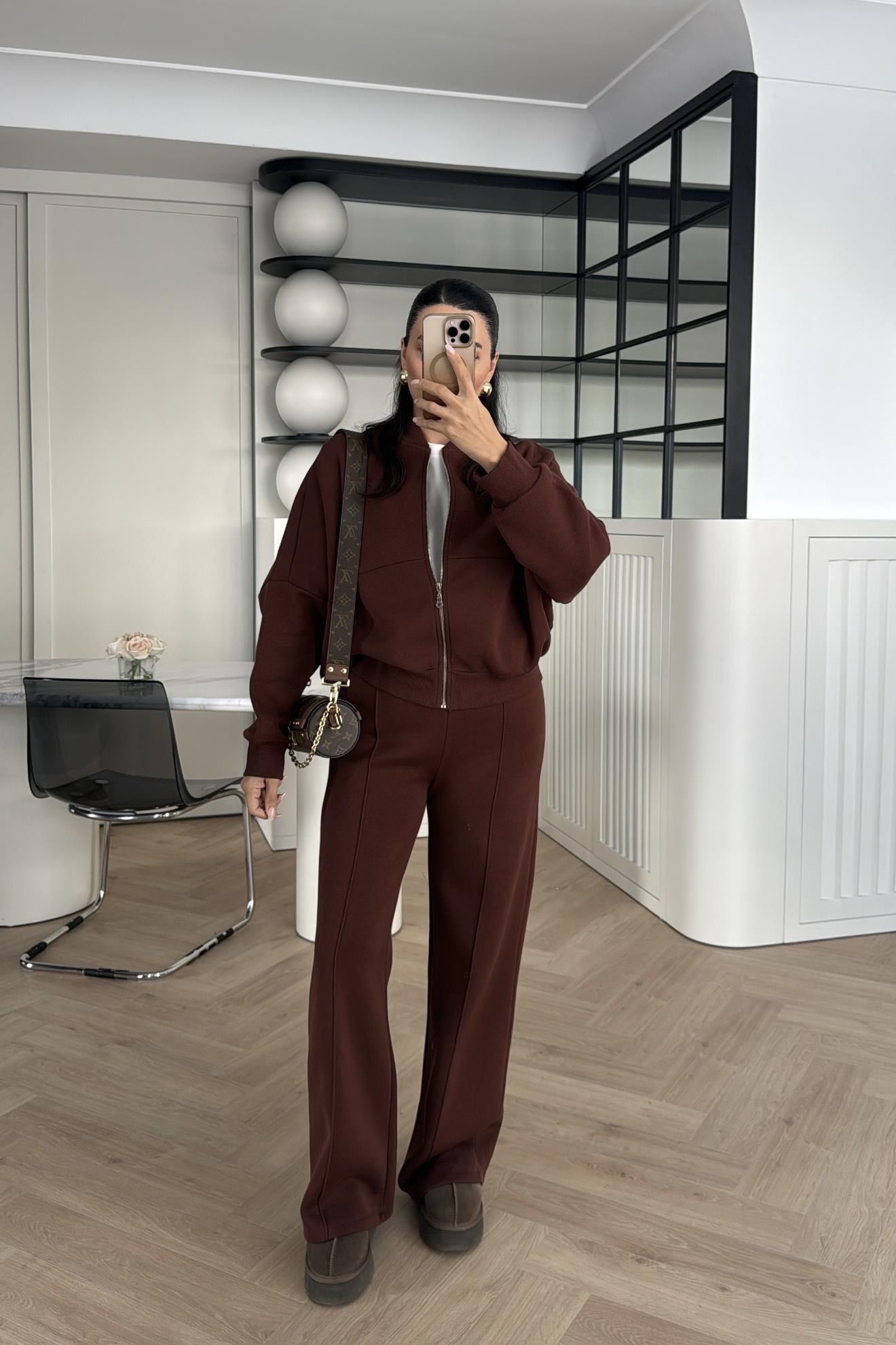 KAHVE ZR MODEL ŞARDONLU EŞOFMAN TAKIMI
