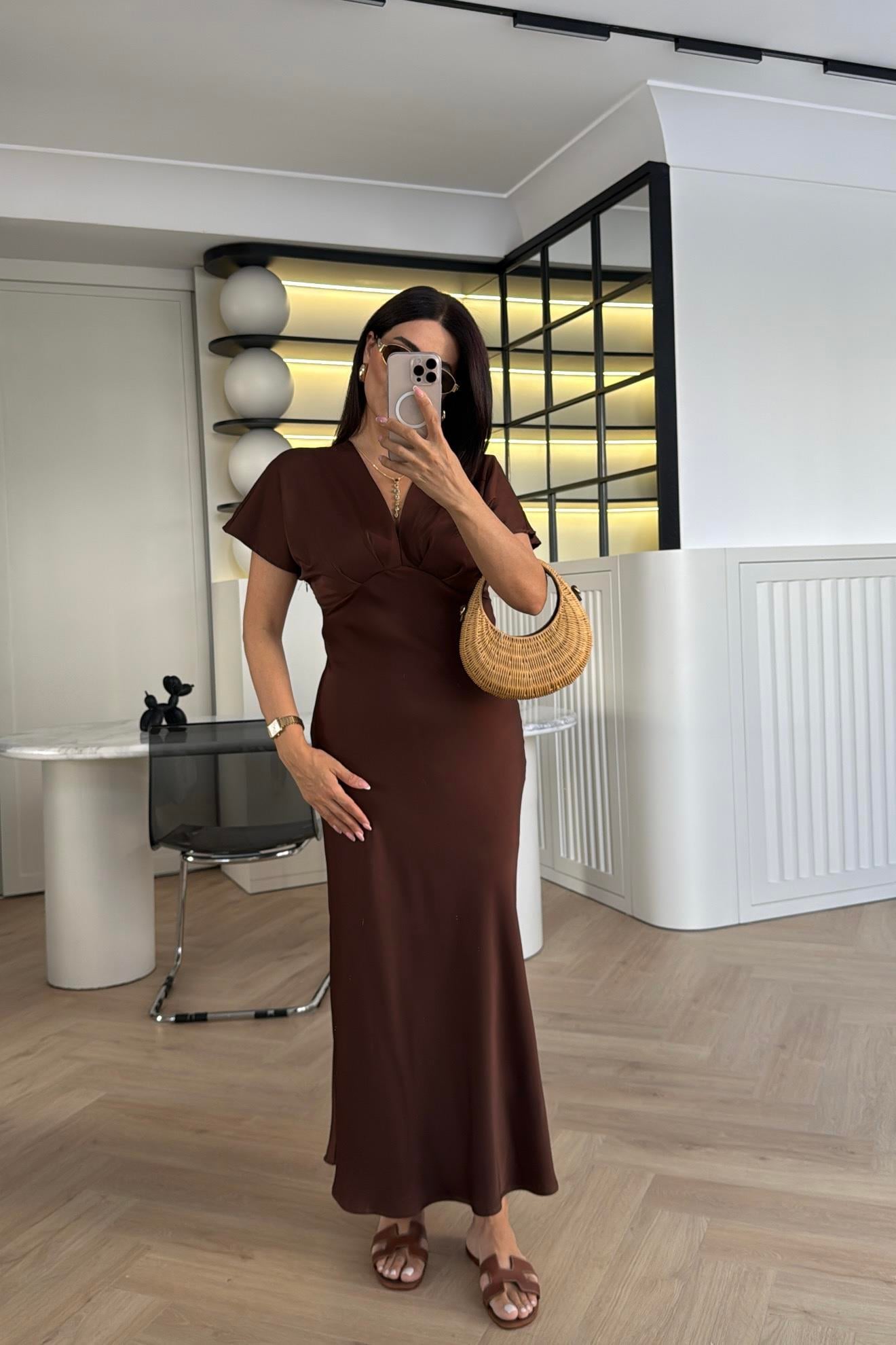 KAHVE ZR MODEL TOK SATEN ELBİSE