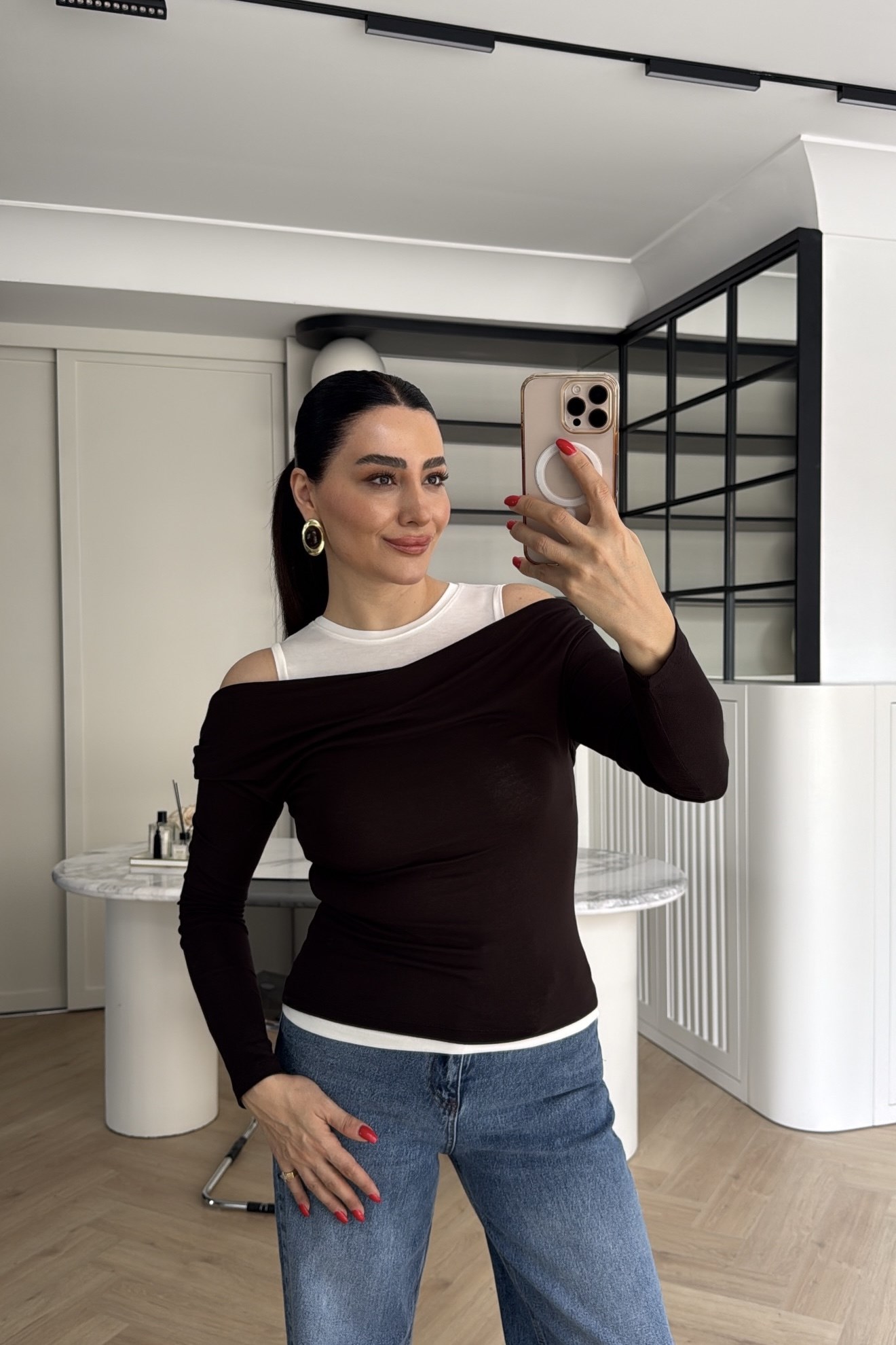 KATMANLI KAYIK YAKA BLUZ KAHVE