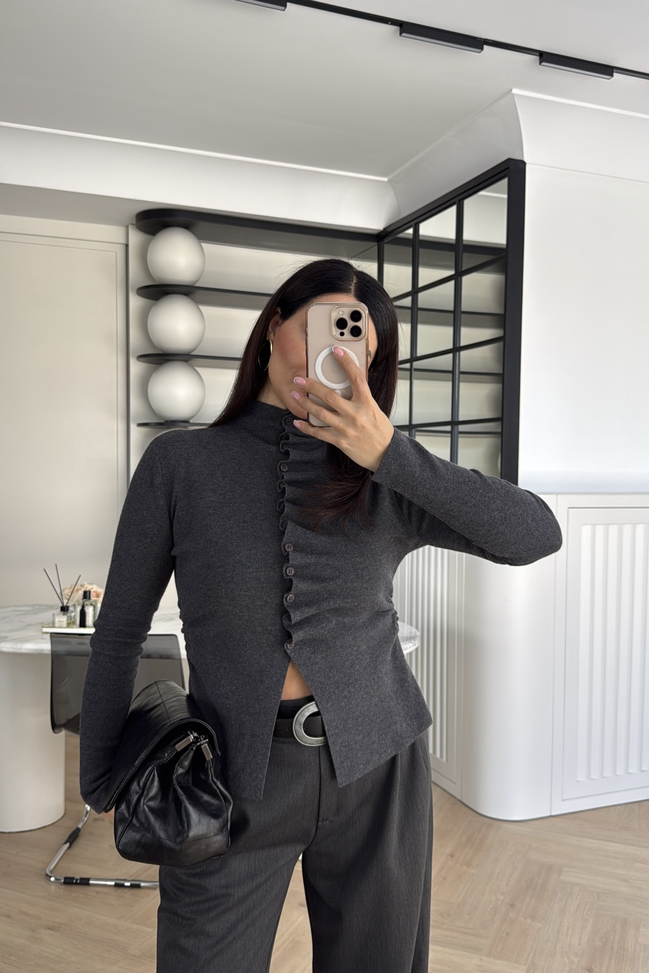 KENDİNDEN BÜZGÜLÜ HIRKA ANTRASİT 