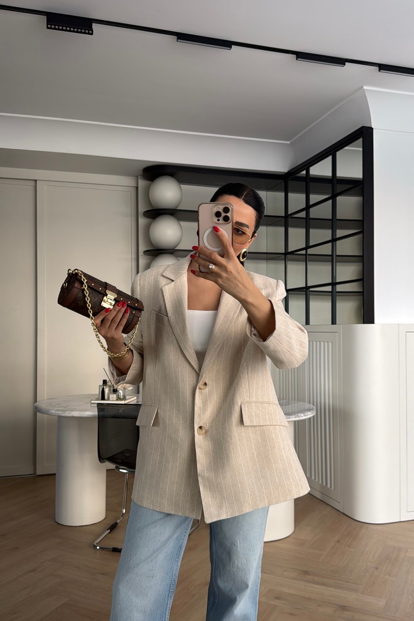 KETEN ÇİZGİLİ OVERSİZE BLAZER CEKET