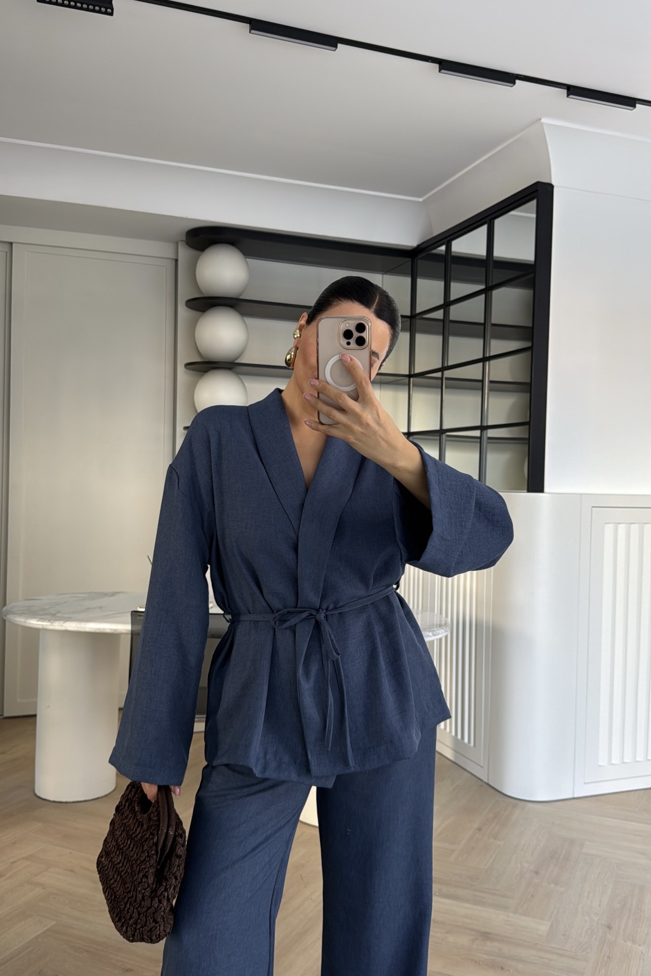 KETEN KİMONO TAKIM İNDİGO