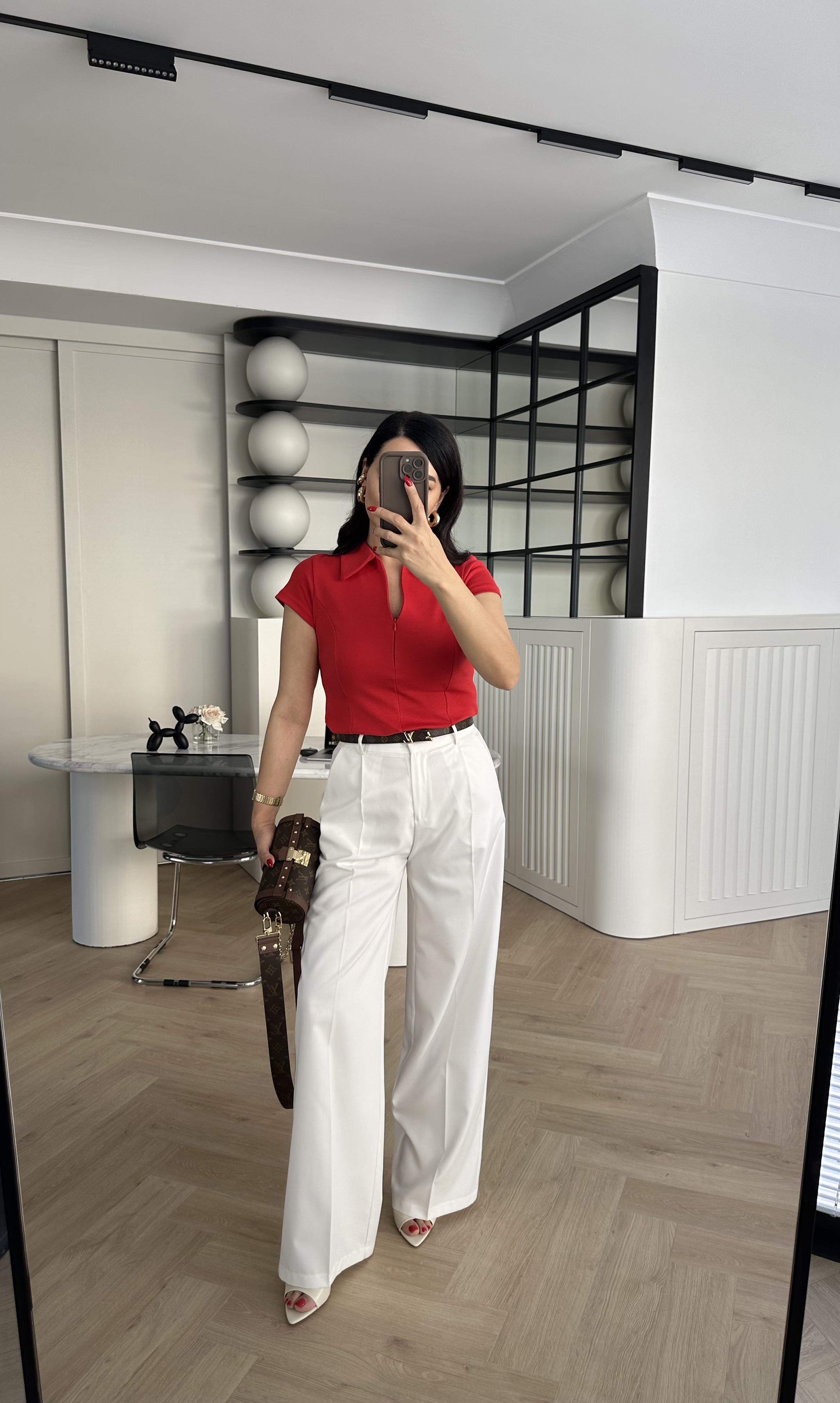 Kırmızı Fermuarlı Polo Yaka Tişört