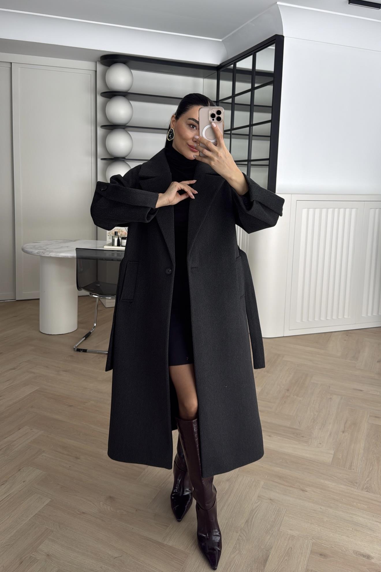 KOL DETAY BALIKSIRTI PREMİUM KAŞE KABAN SİYAH