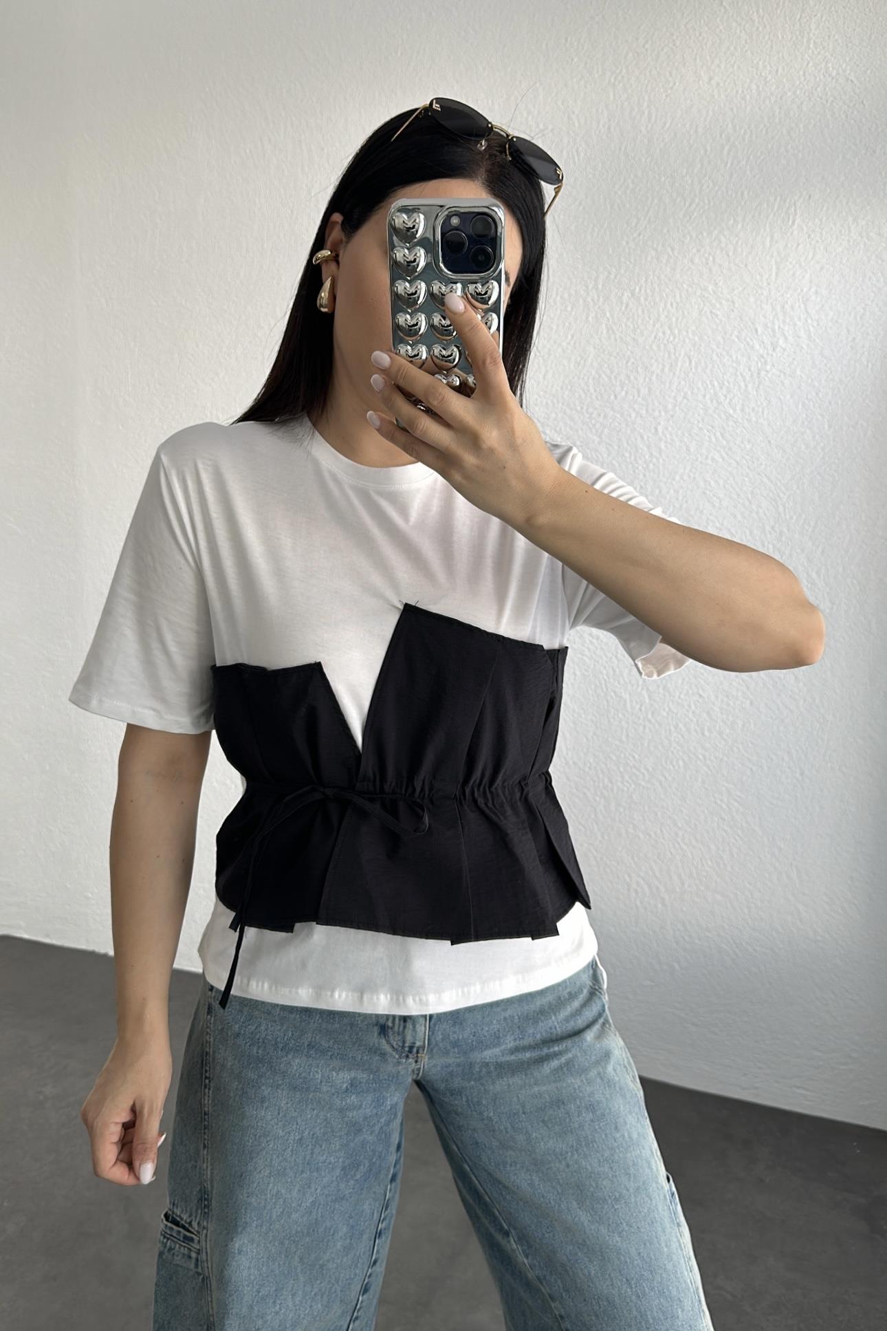 Korsajlı Tişört Siyah