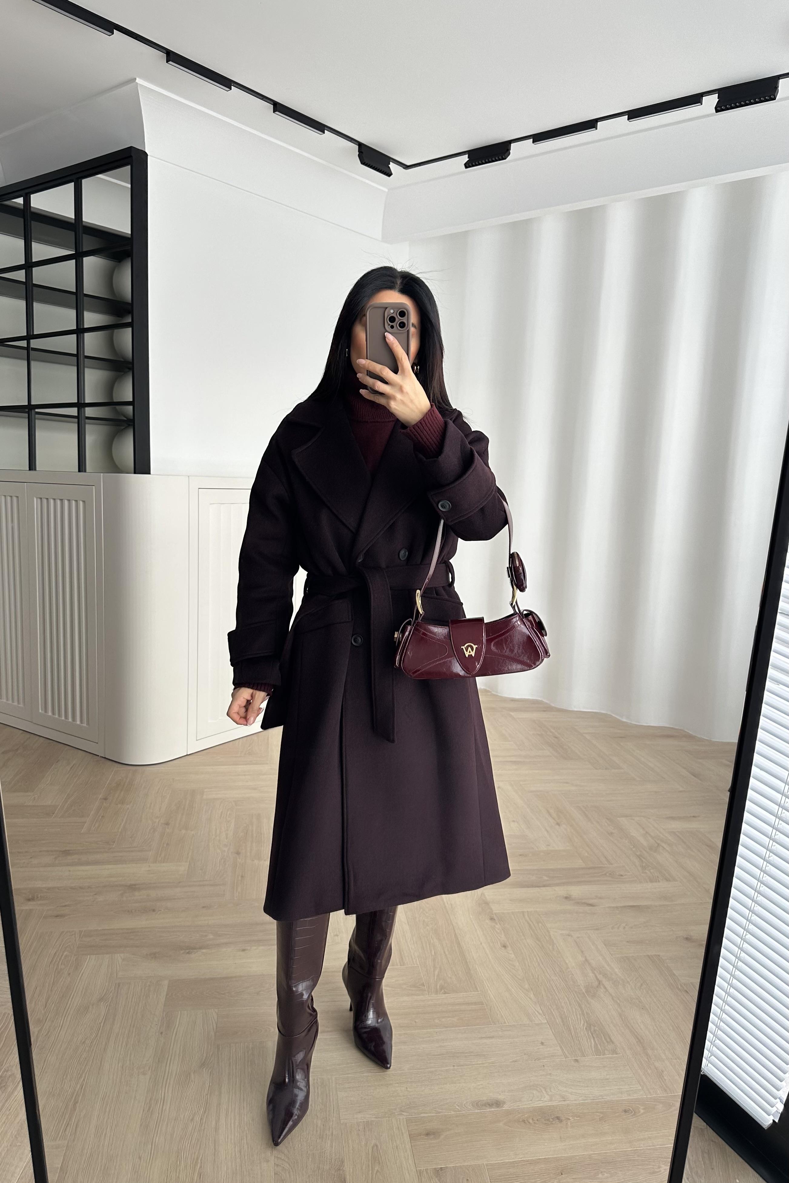 Koyu Bordo Renk Tokyo Model Premium Kaşe Kaban