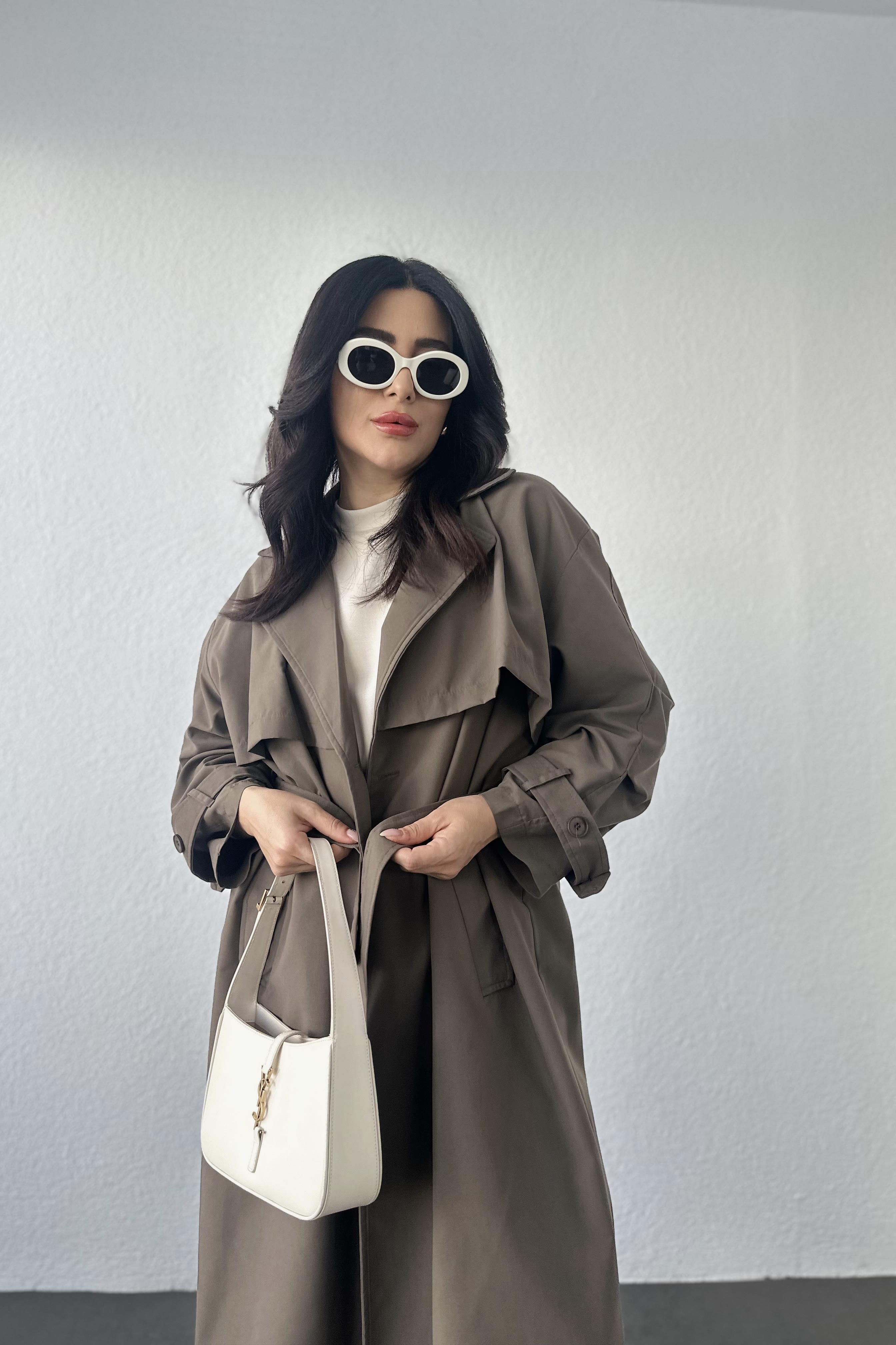 Koyu Kahve Premium Seri Rahat Kalıp Astarsız Trençkot 