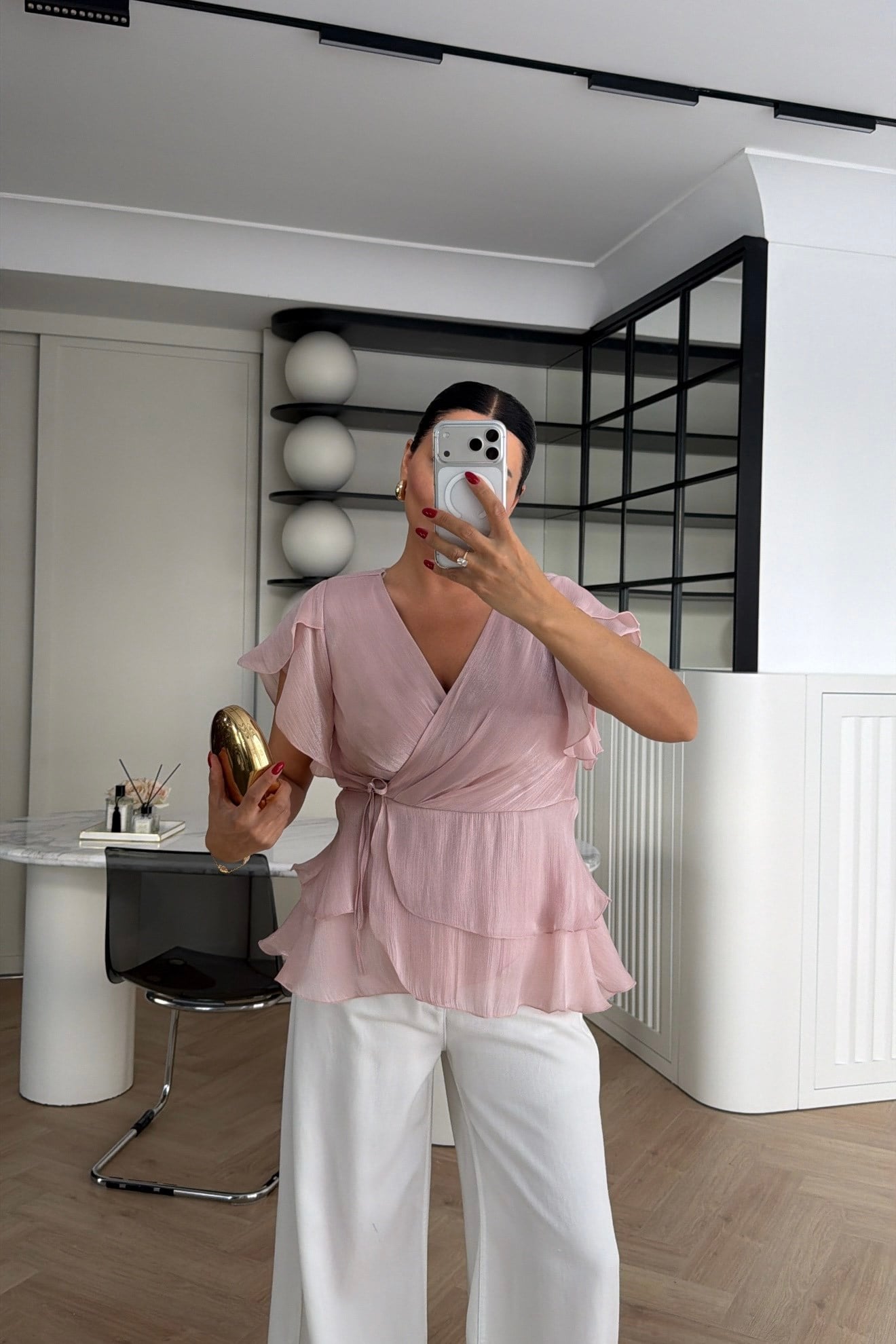 KRUVAZE ŞİFON BLUZ PEMBE