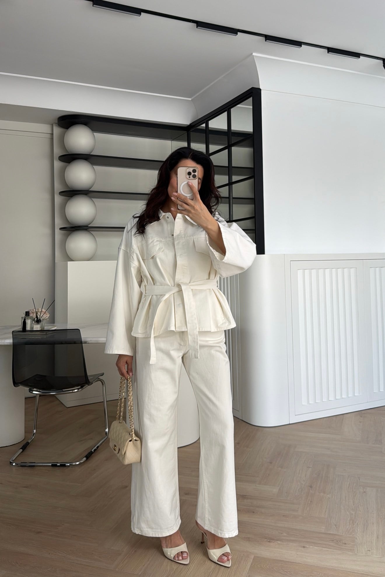 KUŞAKLI DENİM TAKIM EKRU 