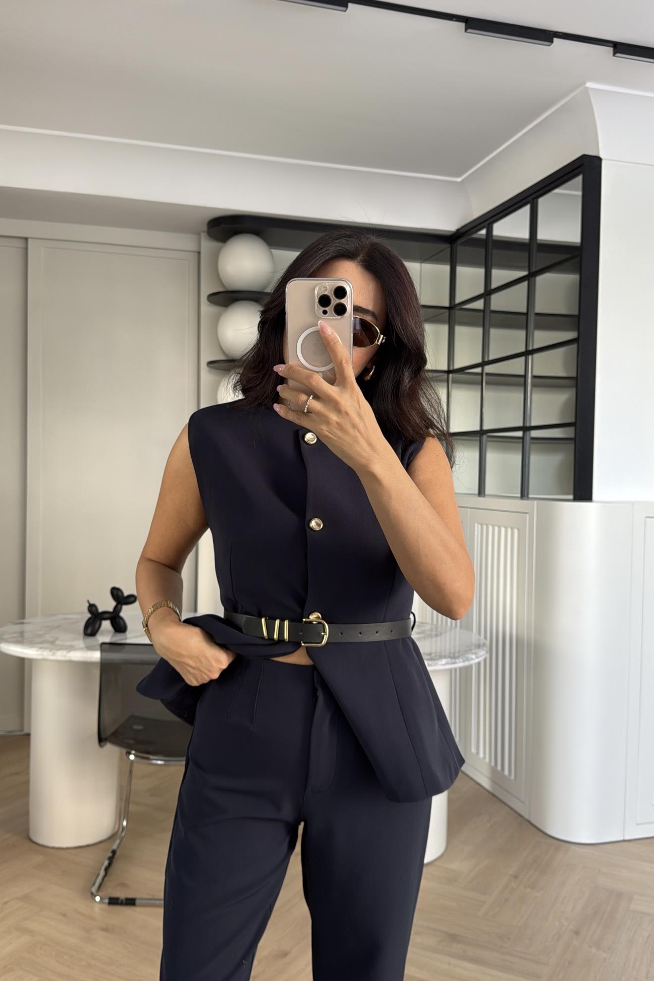 LACİ DOUBLE KUMAŞ KEMERLİ YELEK PANTOLON TAKIM