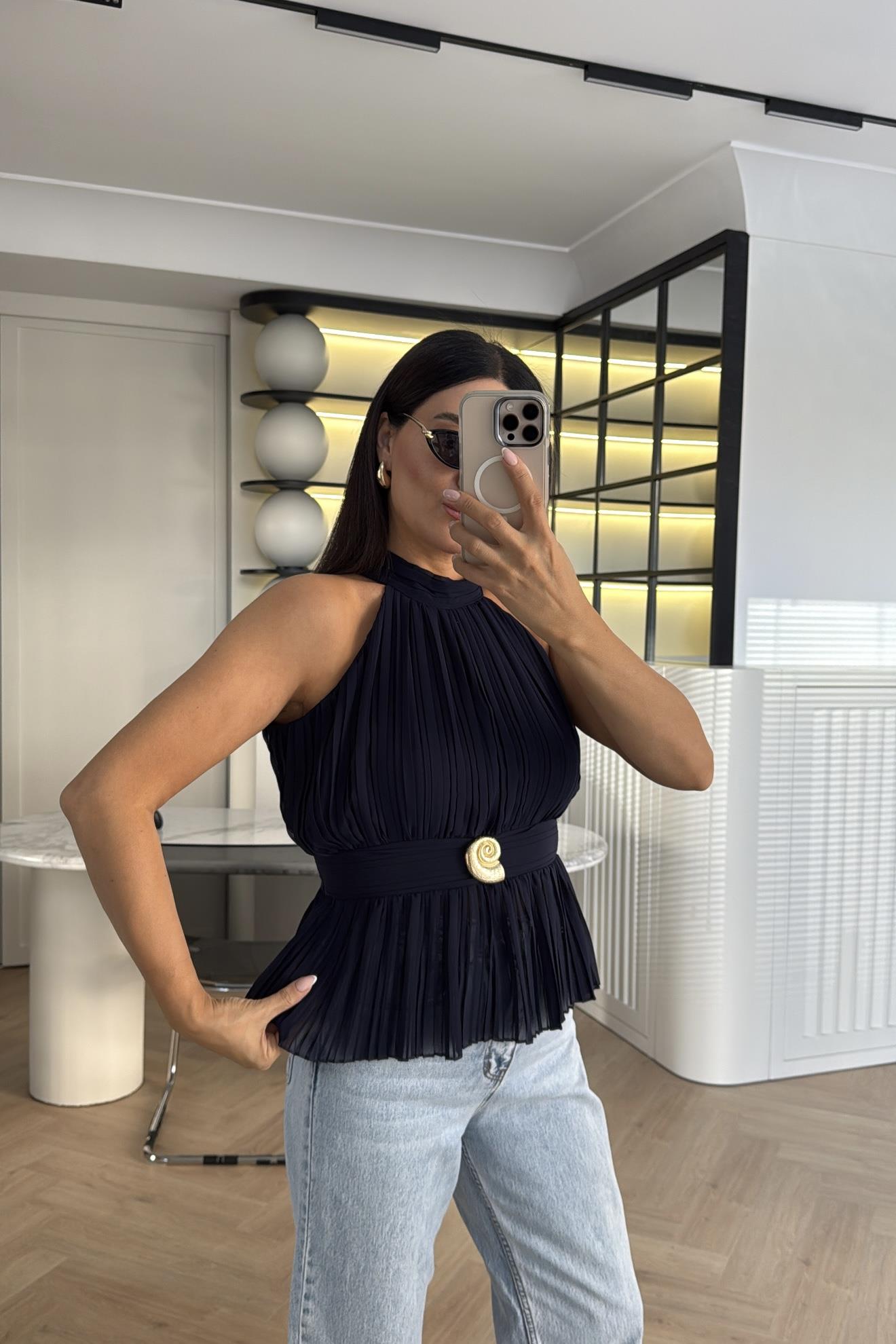 LACİVERT GOLD TOKALI BLUZ