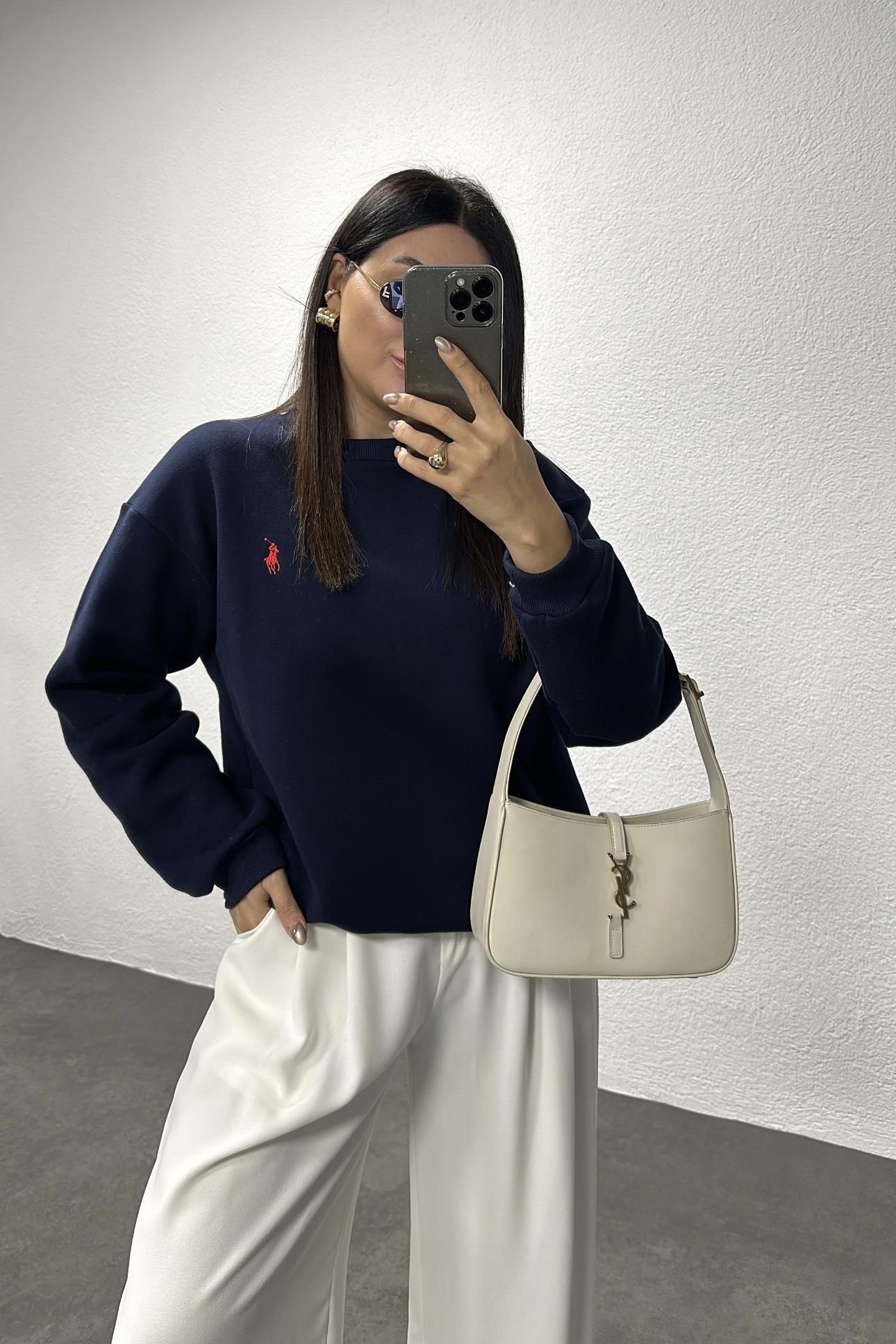 Lacivert Renk İçi Şardonlu Logolu Sweatshırt