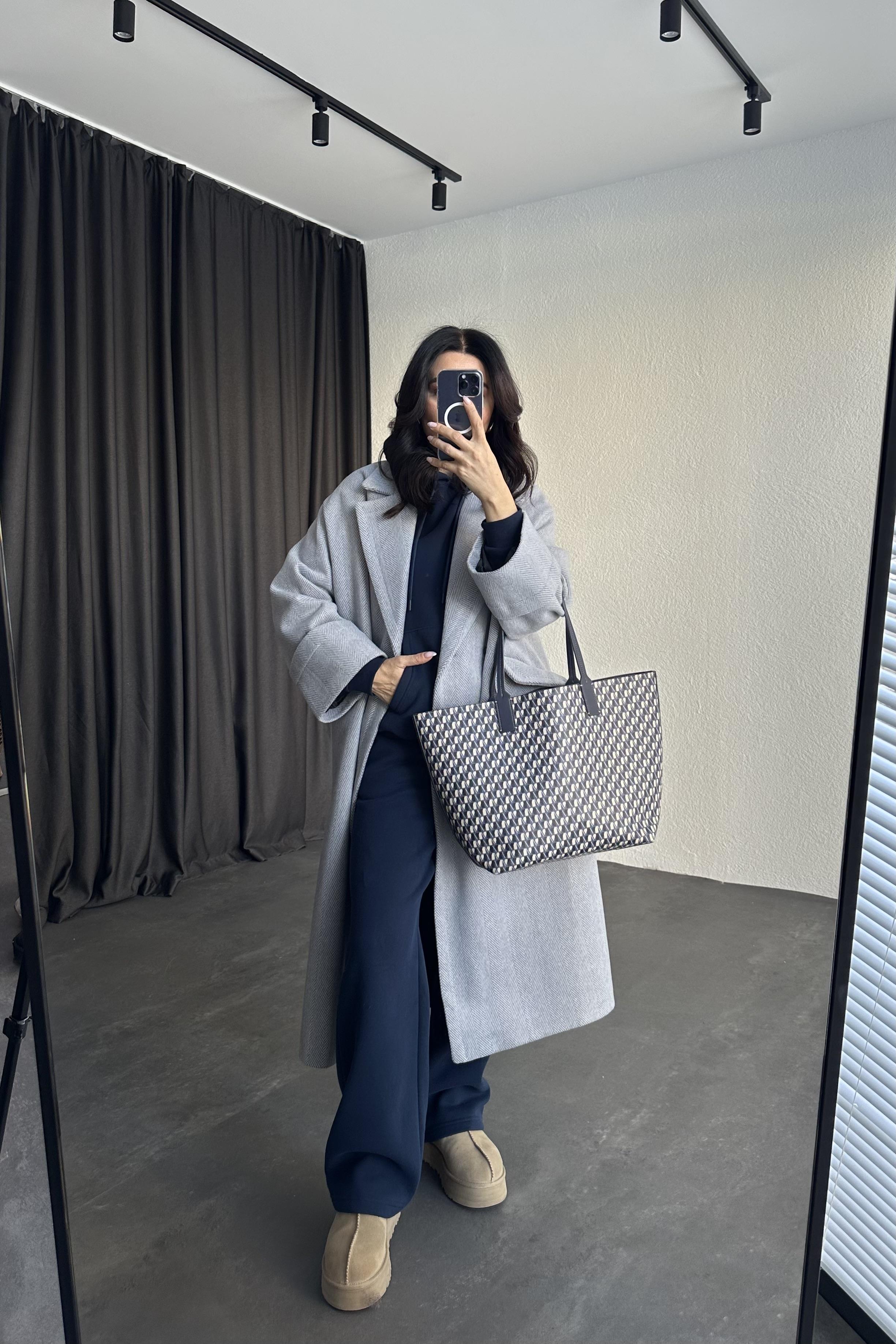 Lacivert Renk Şardonlu Kapüşonlu İkili Takım