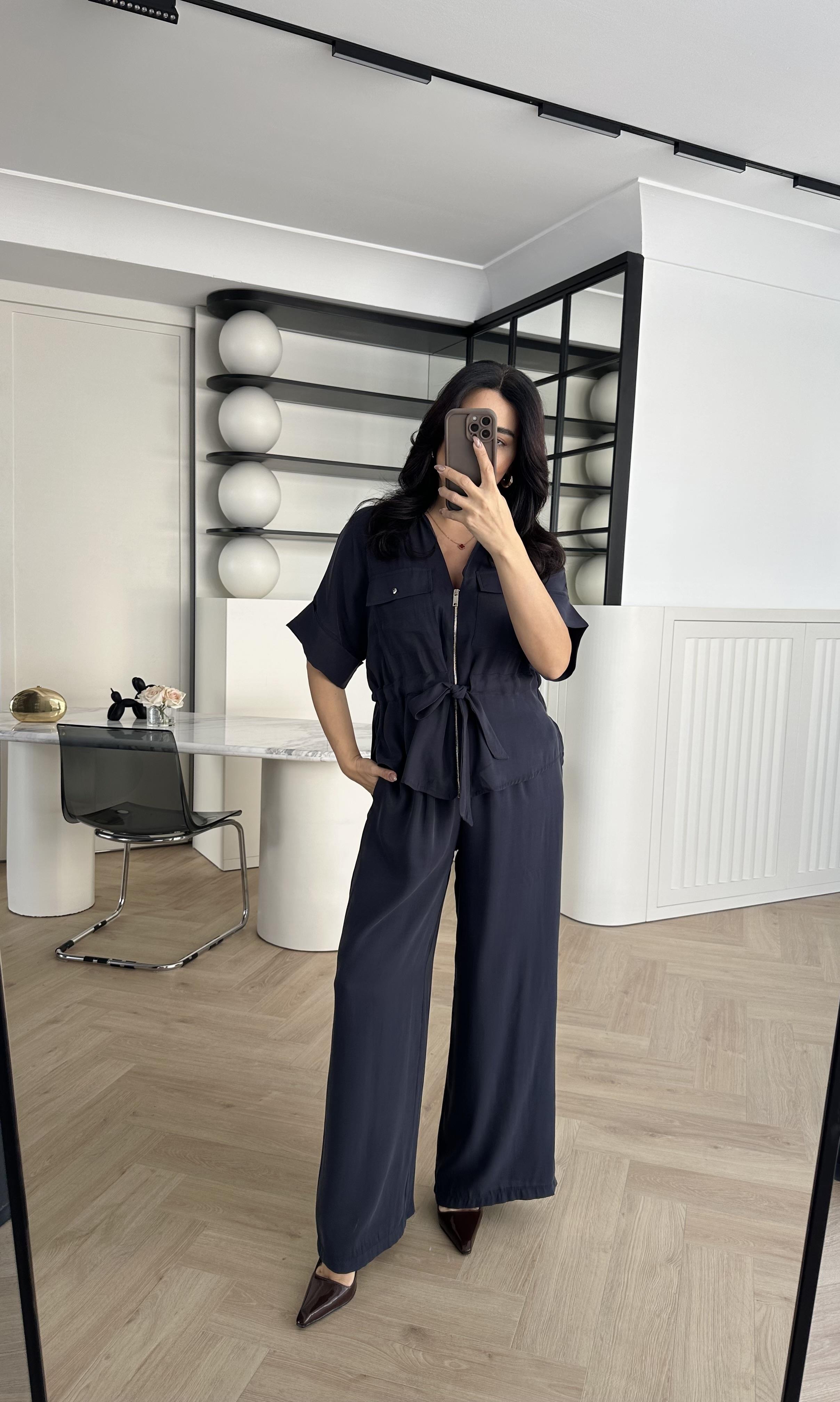 Lacivert Tensel Kumaş Gömlek Pantolon Takım