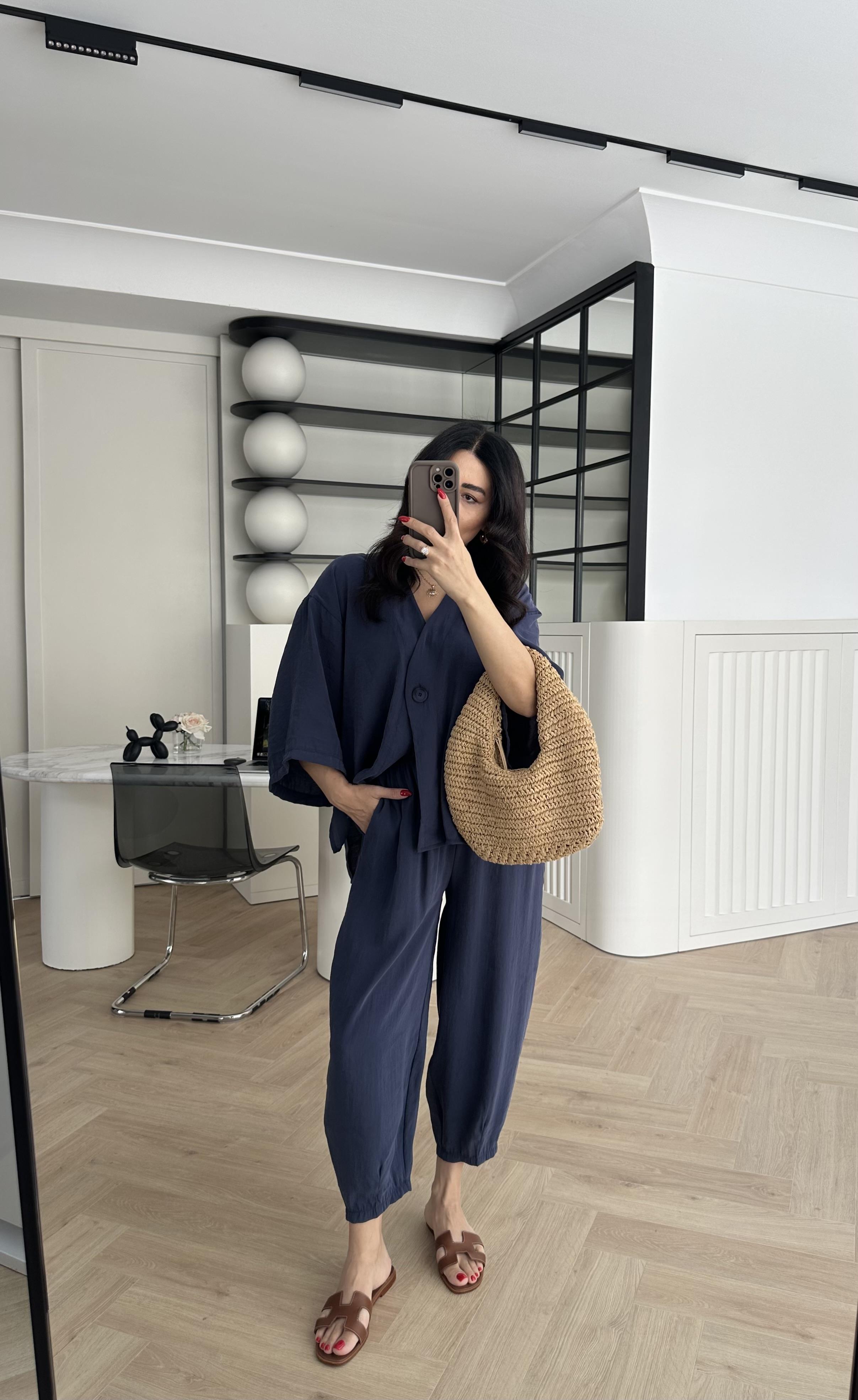 Lacivert Tensel Kumaş Gömlek Pantolon Takım