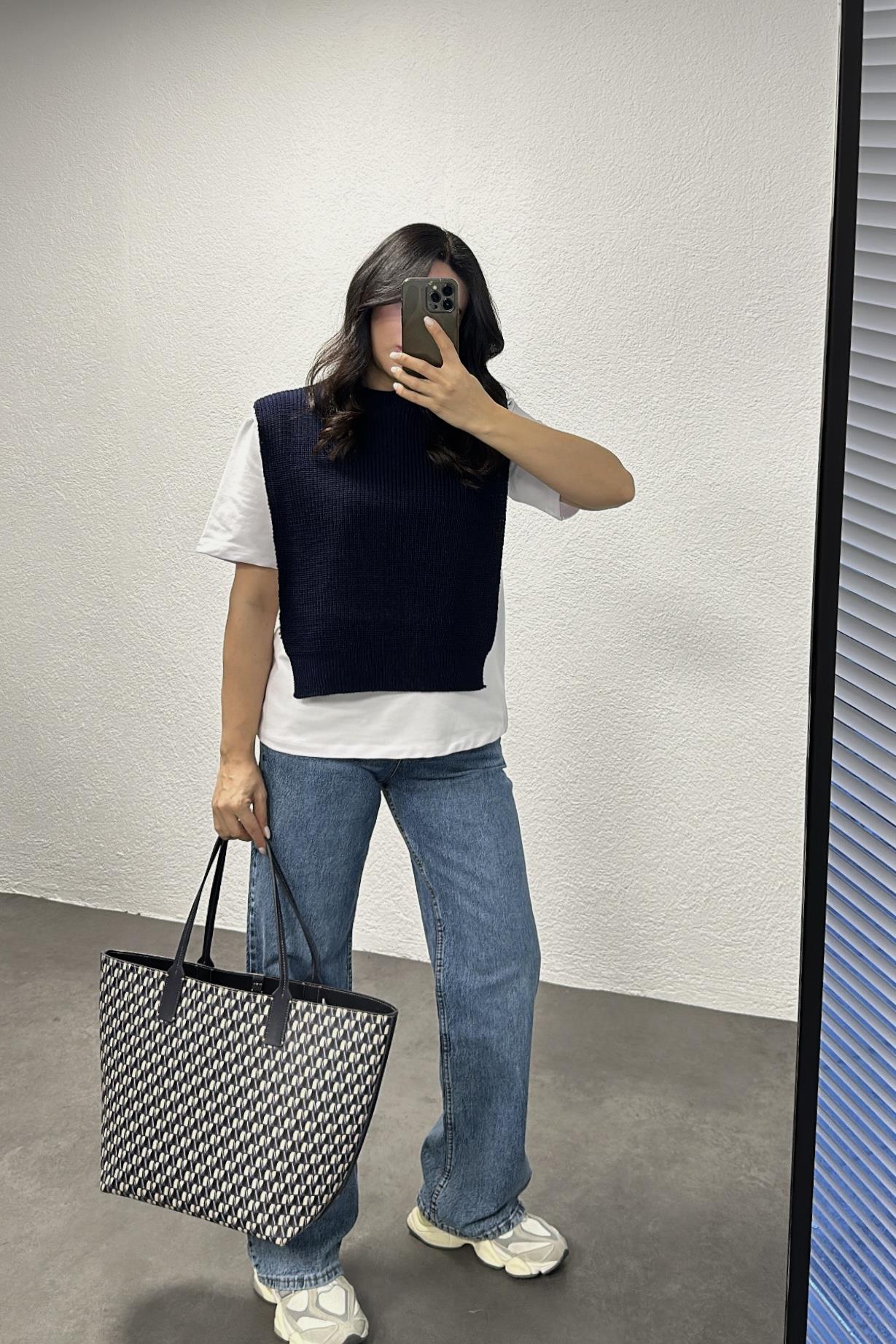 Lacivert Triko Detay Marka Model Bluz