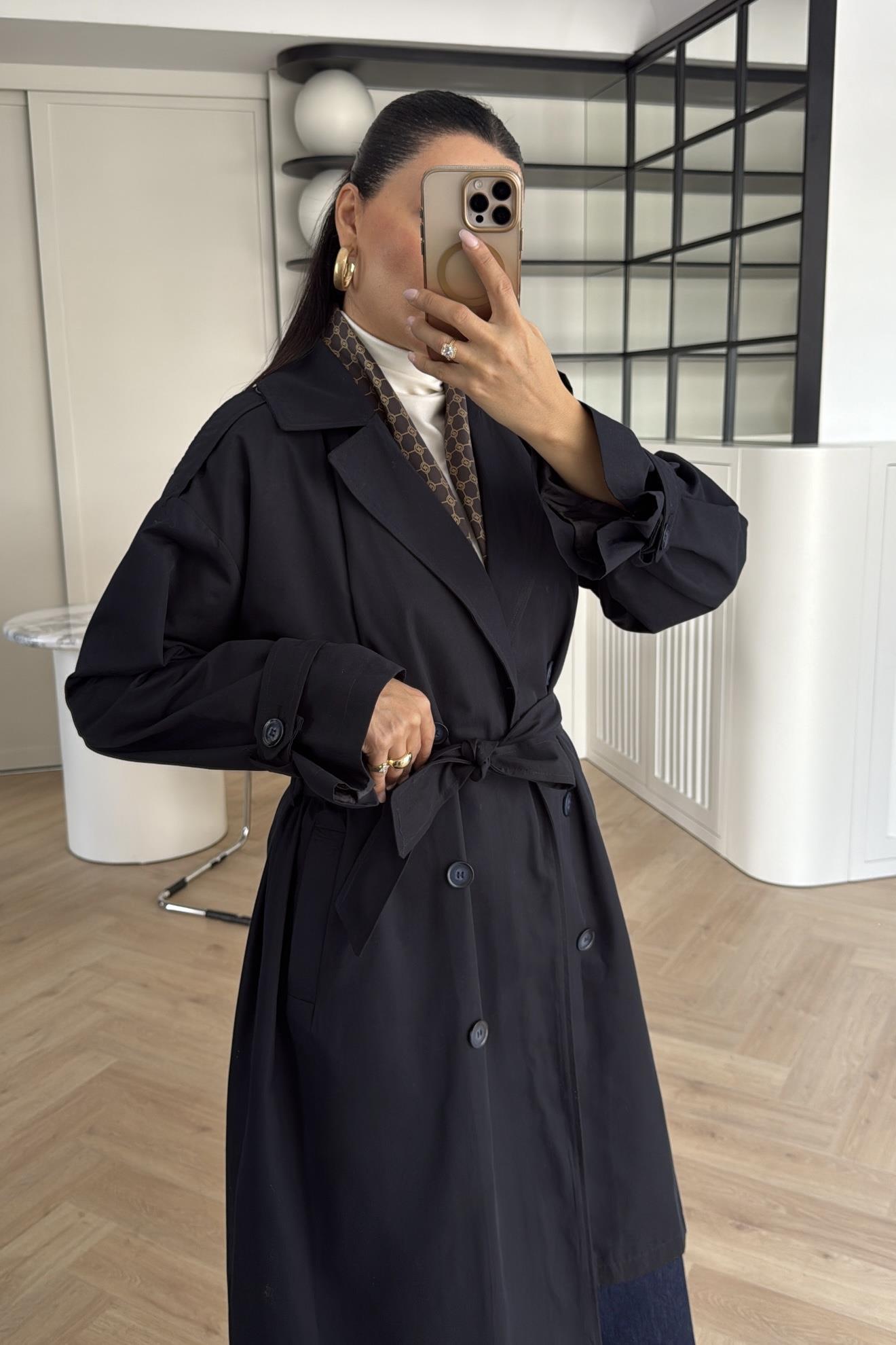 LACİVERT ZR ETİKETLİ ASTARLI TRENÇKOT 