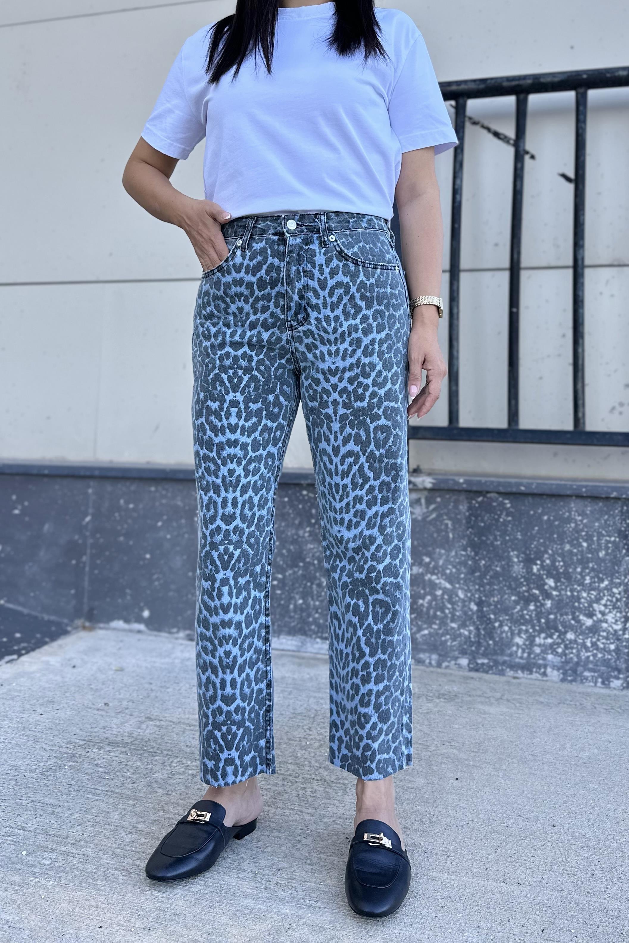 Leopar Desen Yüksek Bel Jean 